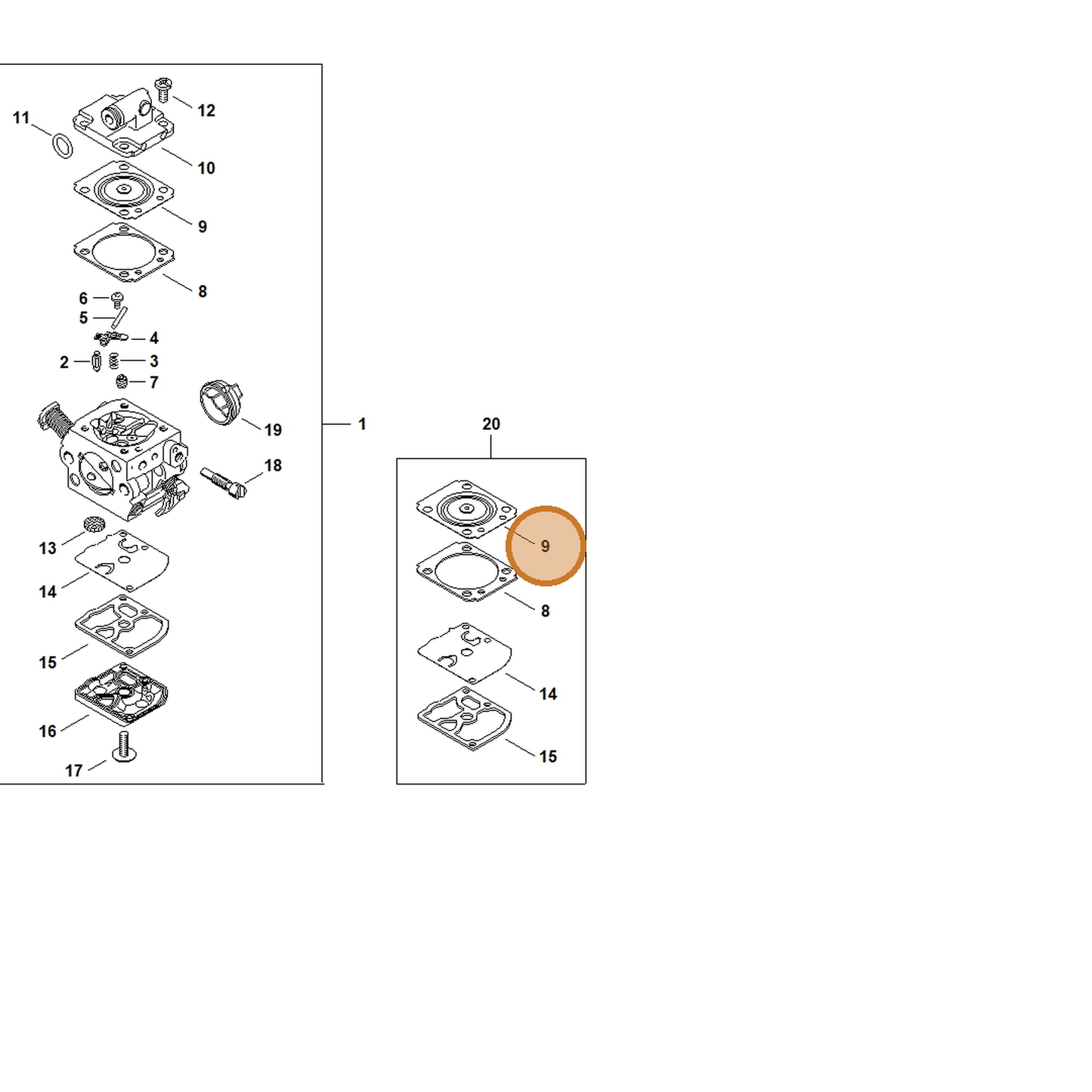 STIHL part 1130-121-4701 — IPL diagram snippet (6x zoom, amber highlight)