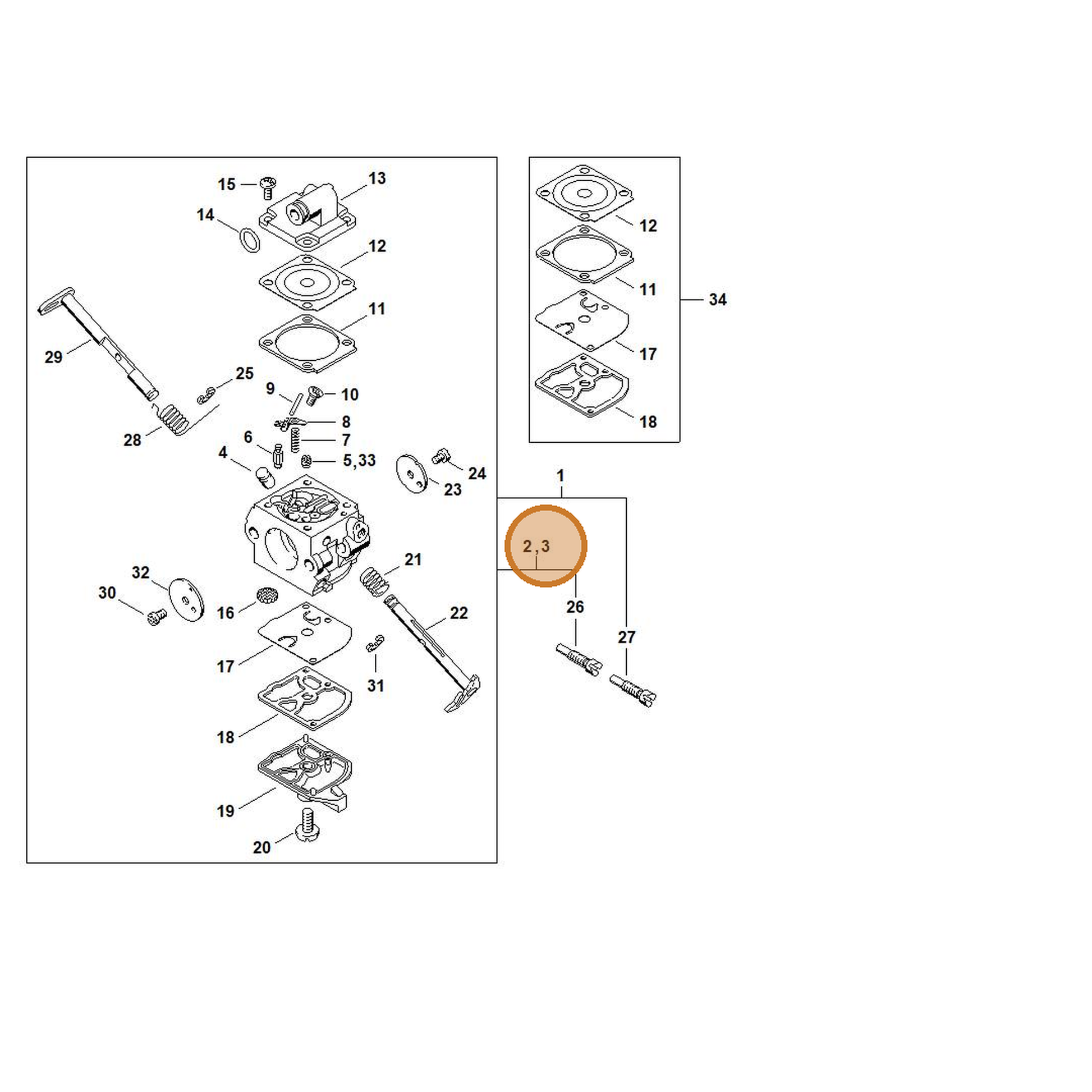 STIHL part 1130-121-5401 — IPL diagram snippet (6x zoom, amber highlight)