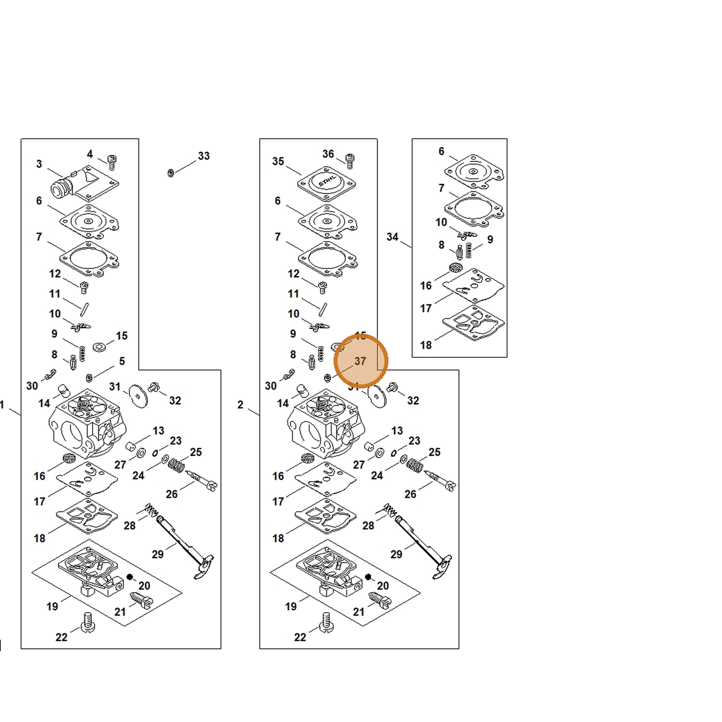 STIHL part 1130-121-5600 — IPL diagram snippet (6x zoom, amber highlight)