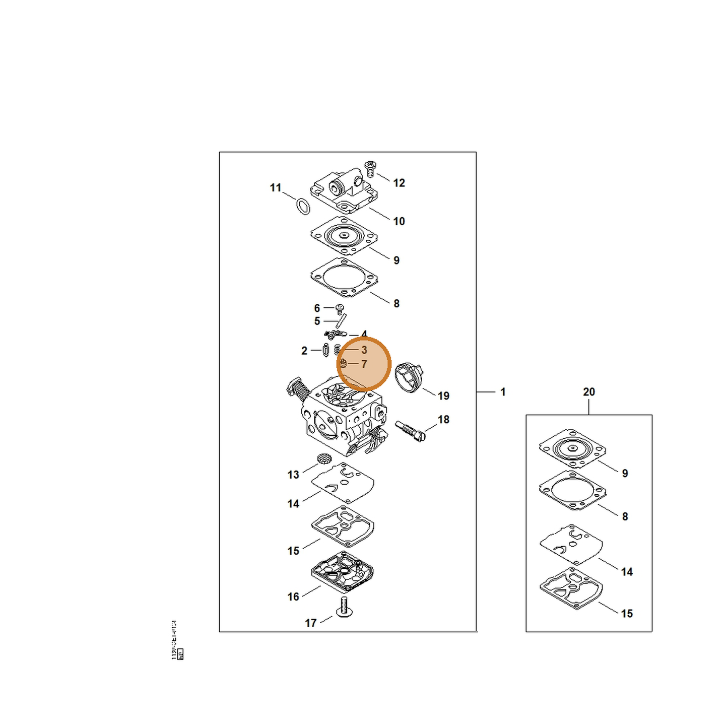 STIHL part 1130-121-5601 — IPL diagram snippet (6x zoom, amber highlight)