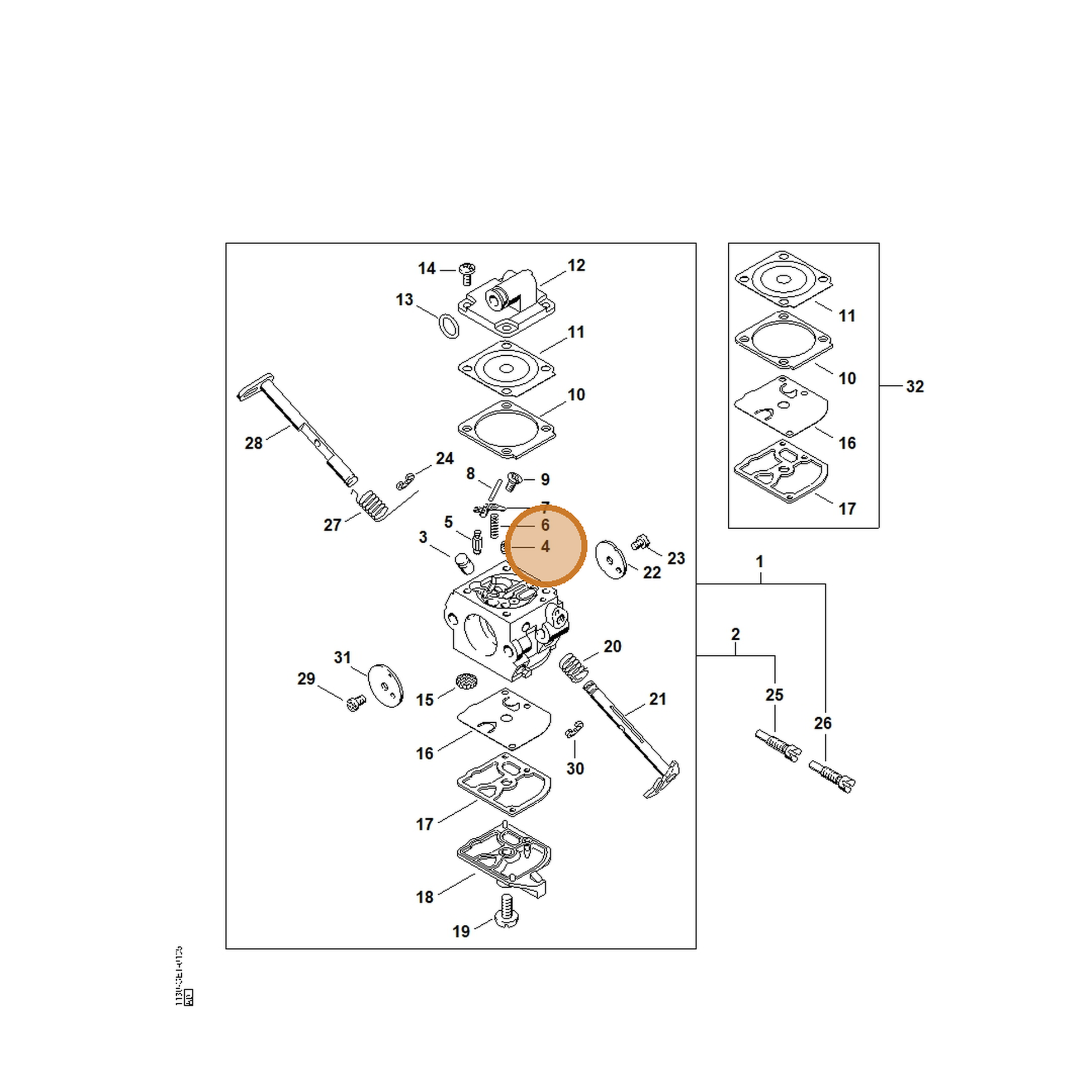 STIHL part 1130-121-5605 — IPL diagram snippet (6x zoom, amber highlight)