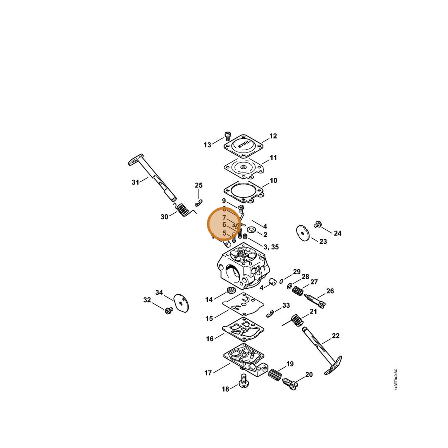 STIHL part 1130-122-3000 — IPL diagram snippet (6x zoom, amber highlight)