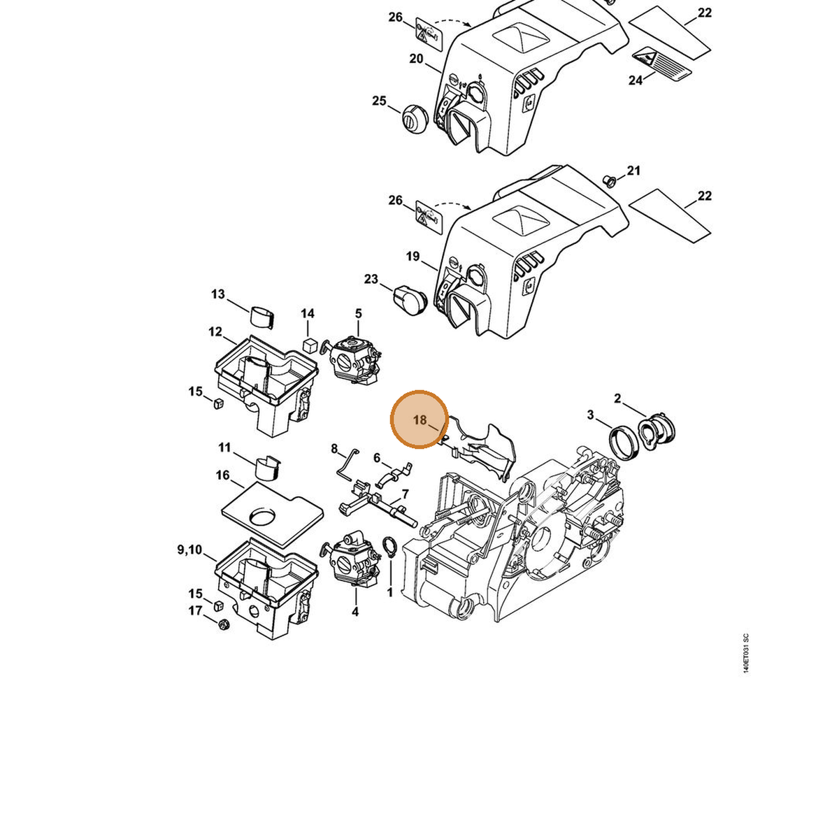 STIHL part 1130-124-3200 — IPL diagram snippet (6x zoom, amber highlight)