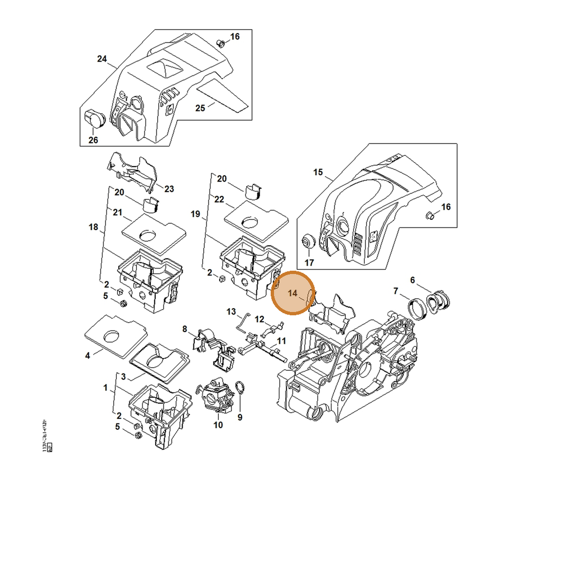 STIHL part 1130-124-3204 — IPL diagram snippet (6x zoom, amber highlight)
