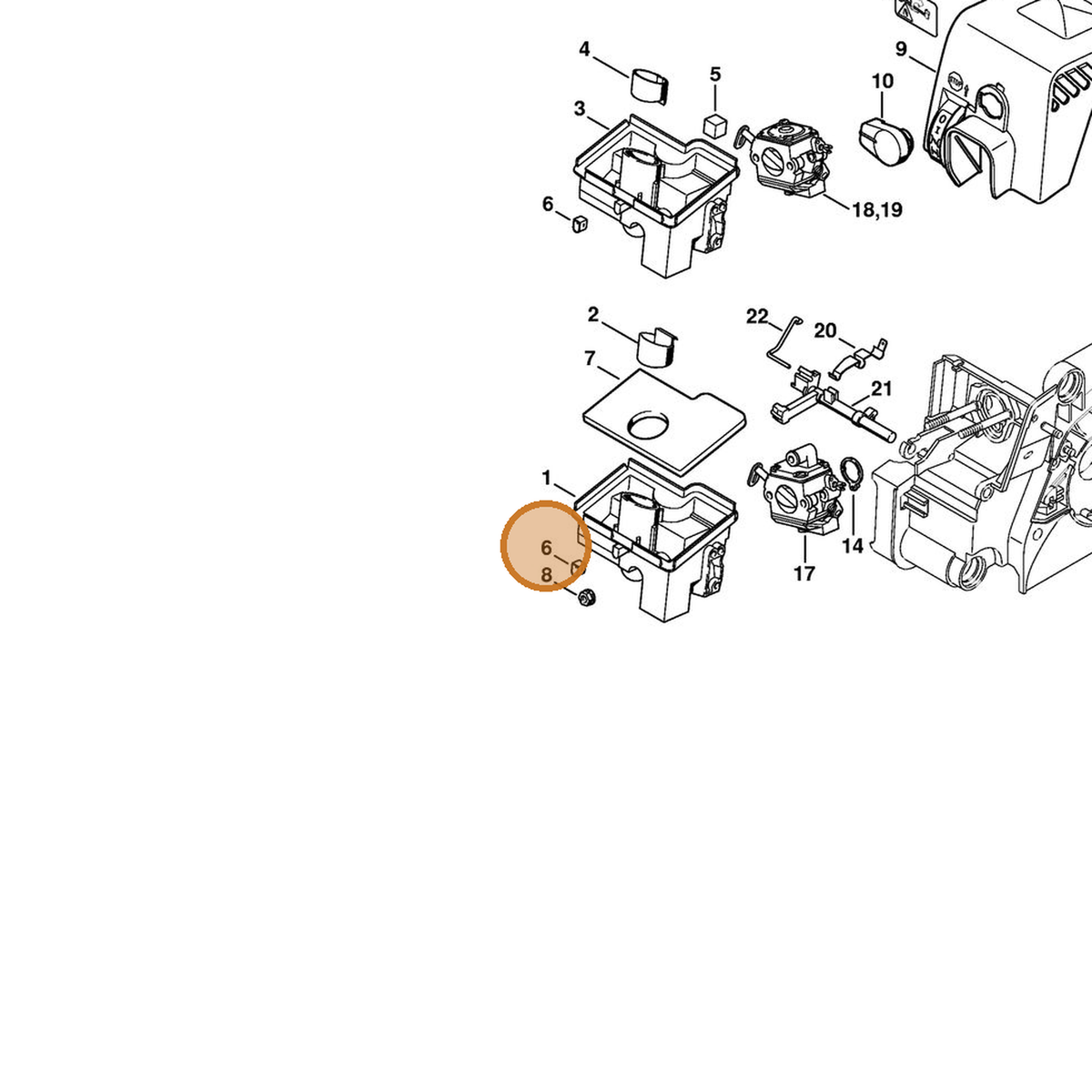 STIHL part 1130-124-7100 — IPL diagram snippet (6x zoom, amber highlight)