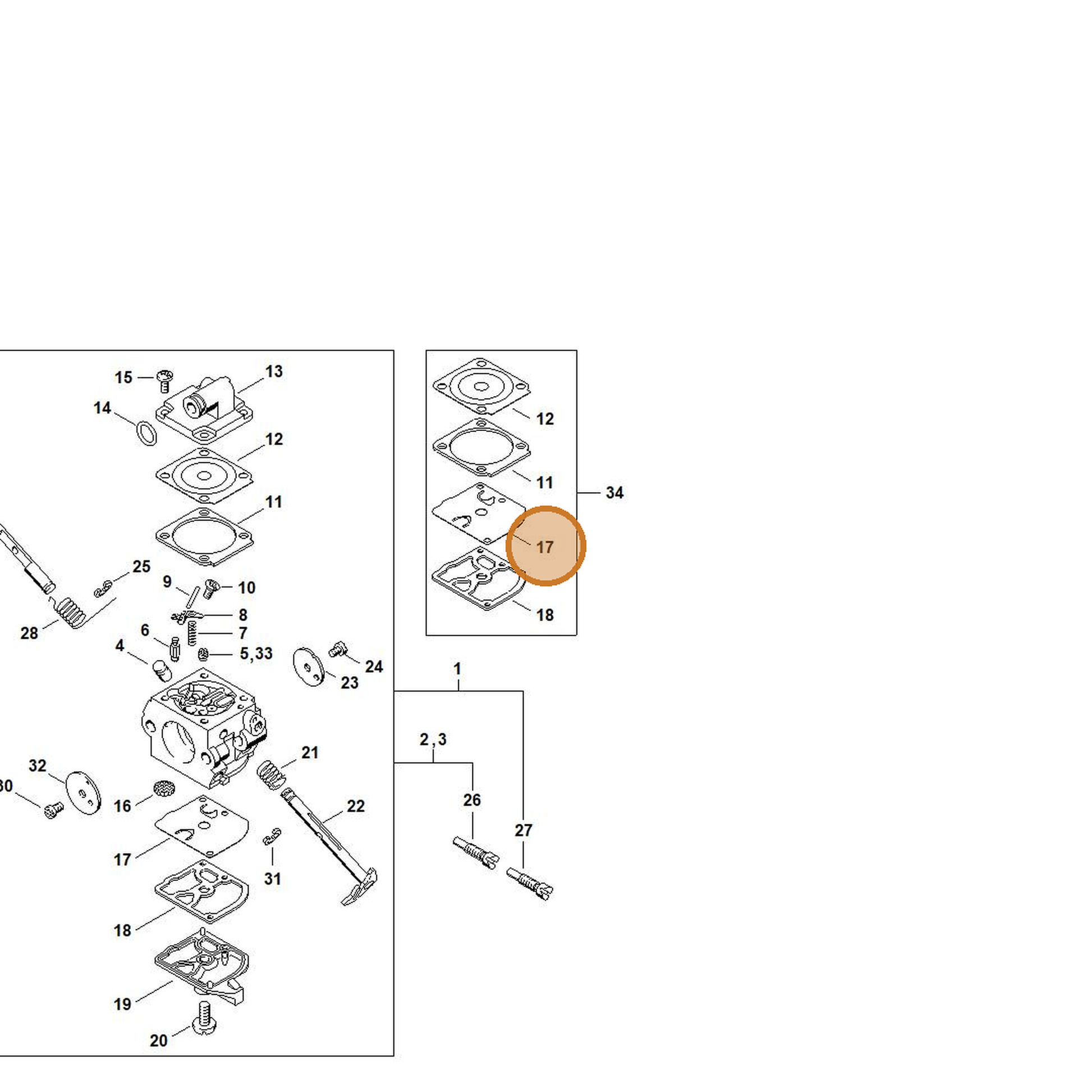 STIHL part 1130-129-0900 — IPL diagram snippet (6x zoom, amber highlight)