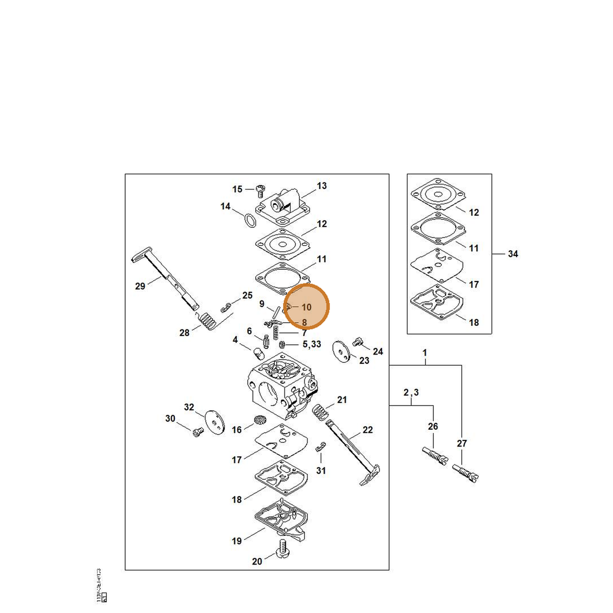 STIHL part 1130-129-0901 — IPL diagram snippet (6x zoom, amber highlight)