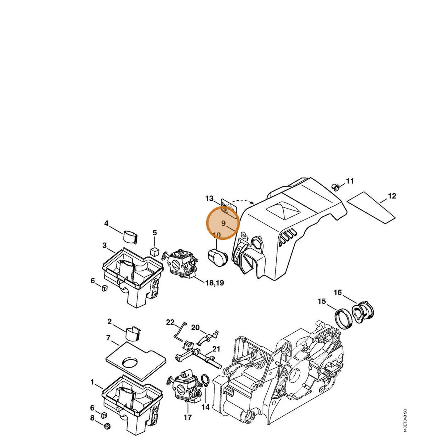 STIHL part 1130-140-4709 — IPL diagram snippet (6x zoom, amber highlight)