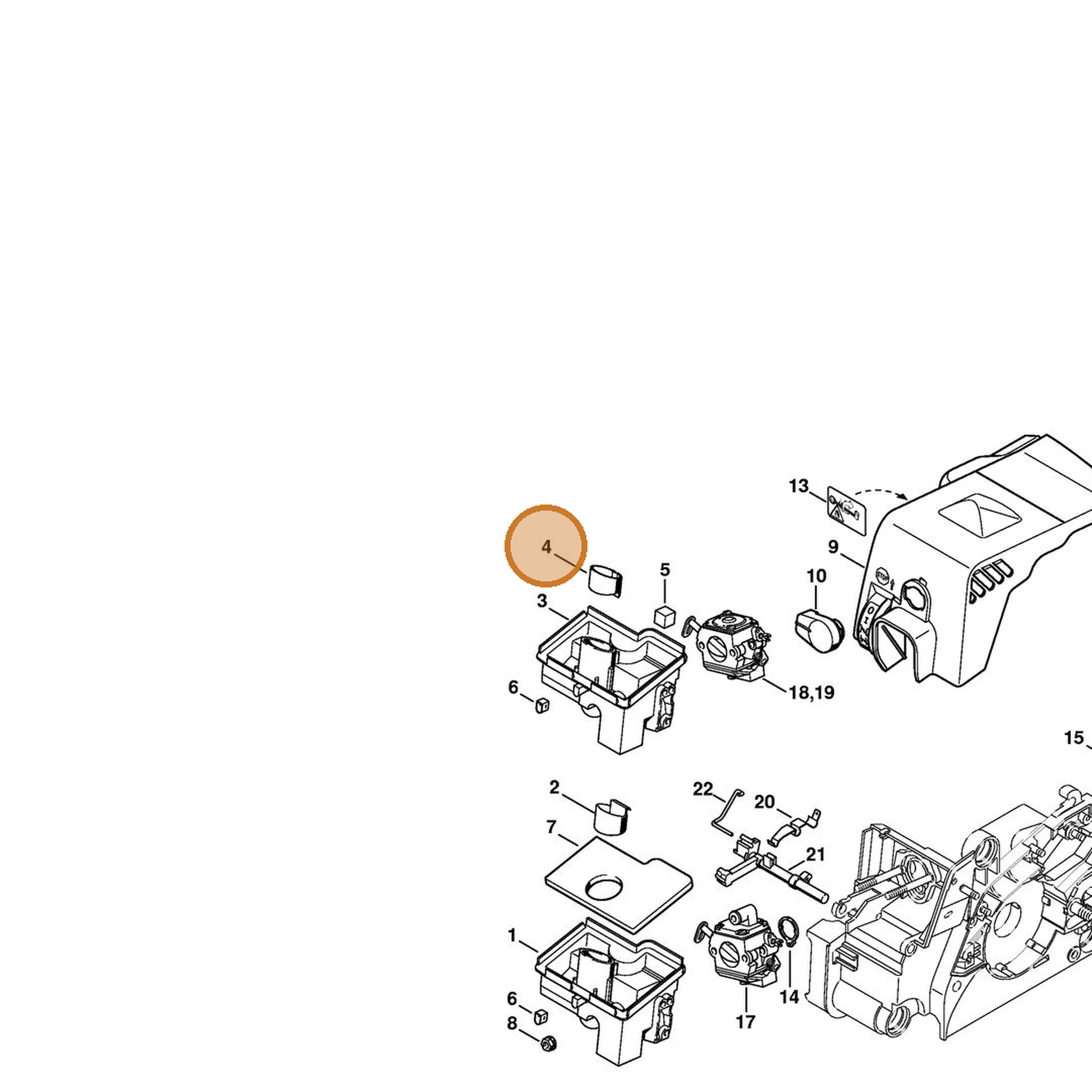 STIHL part 1130-141-1100 — IPL diagram snippet (6x zoom, amber highlight)