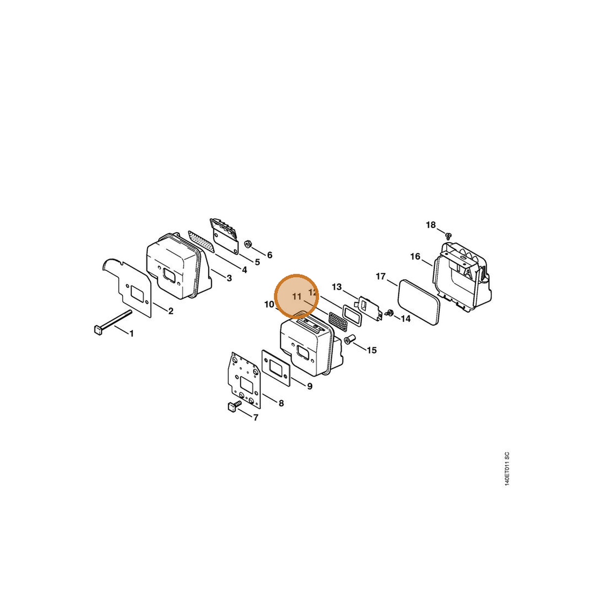 STIHL part 1130-141-9001 — IPL diagram snippet (6x zoom, amber highlight)