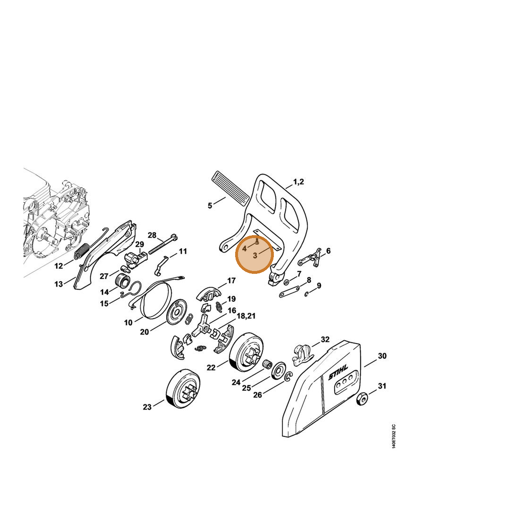 STIHL part 1130-145-0600 — IPL diagram snippet (6x zoom, amber highlight)