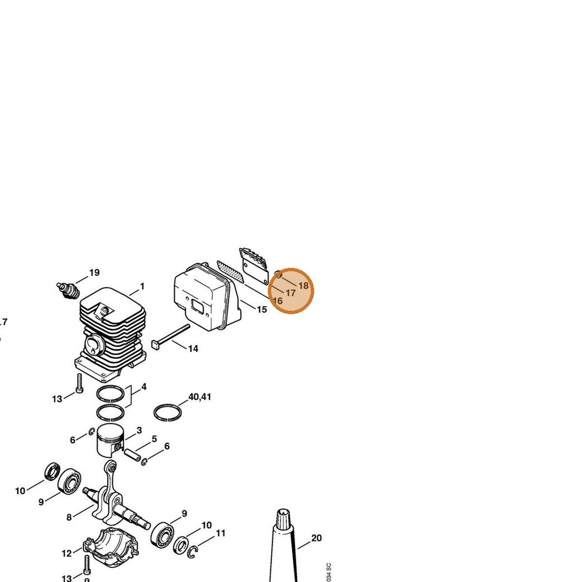 STIHL part 1130-145-2901 — IPL diagram snippet (6x zoom, amber highlight)