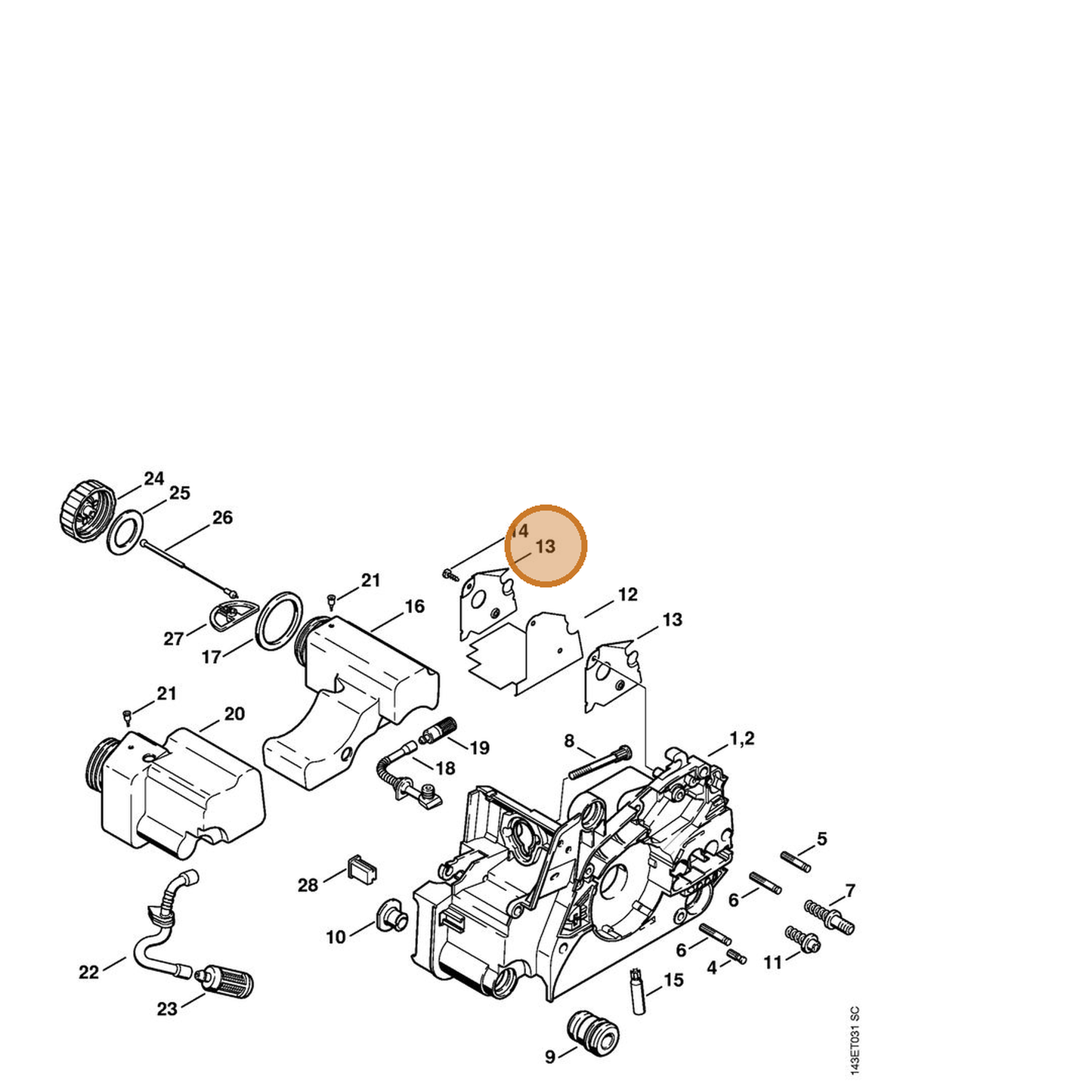 STIHL part 1130-145-3400 — IPL diagram snippet (6x zoom, amber highlight)