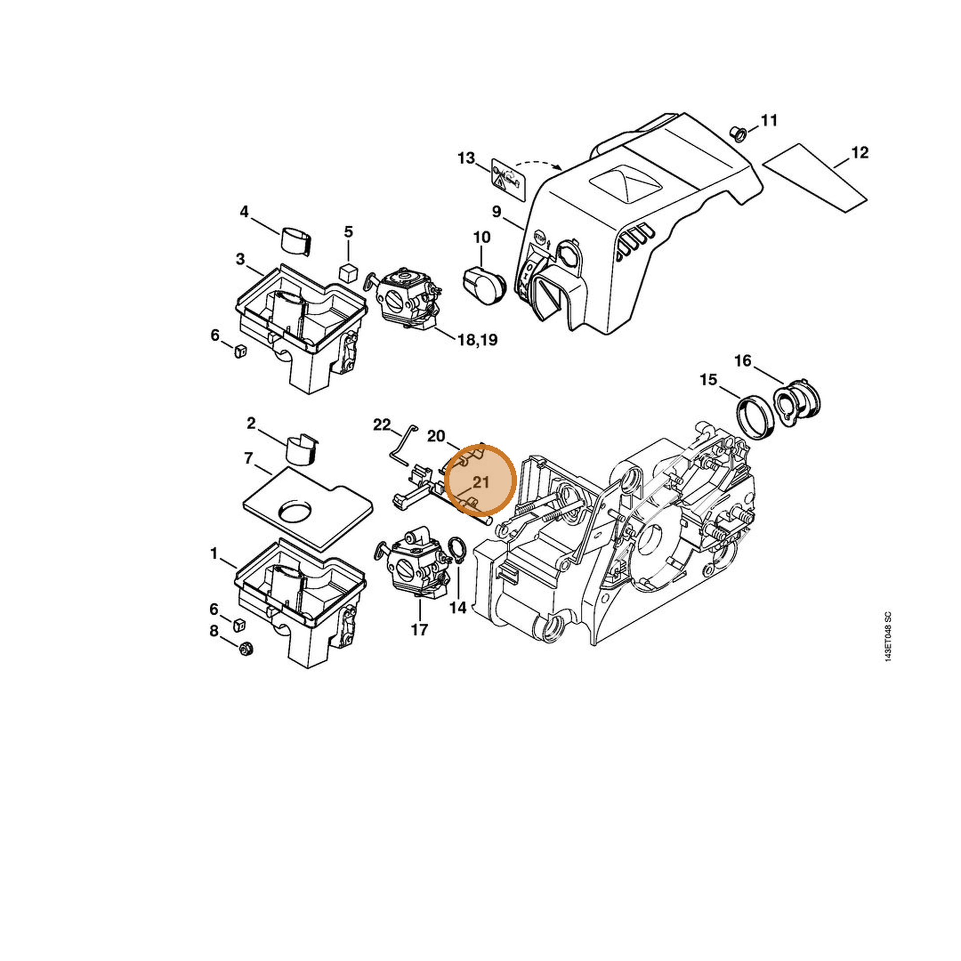 STIHL part 1130-182-0900 — IPL diagram snippet (6x zoom, amber highlight)