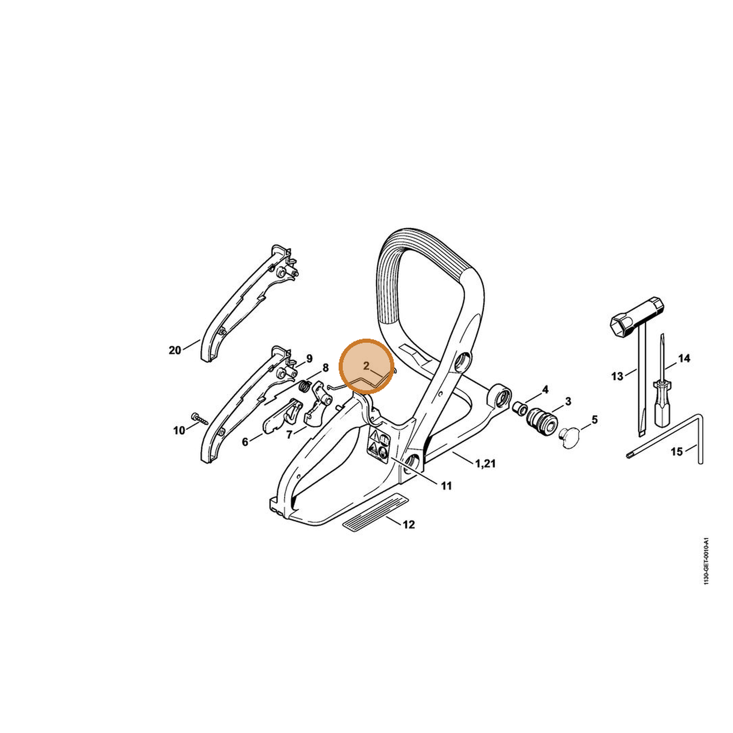 STIHL part 1130-182-1502 — IPL diagram snippet (6x zoom, amber highlight)