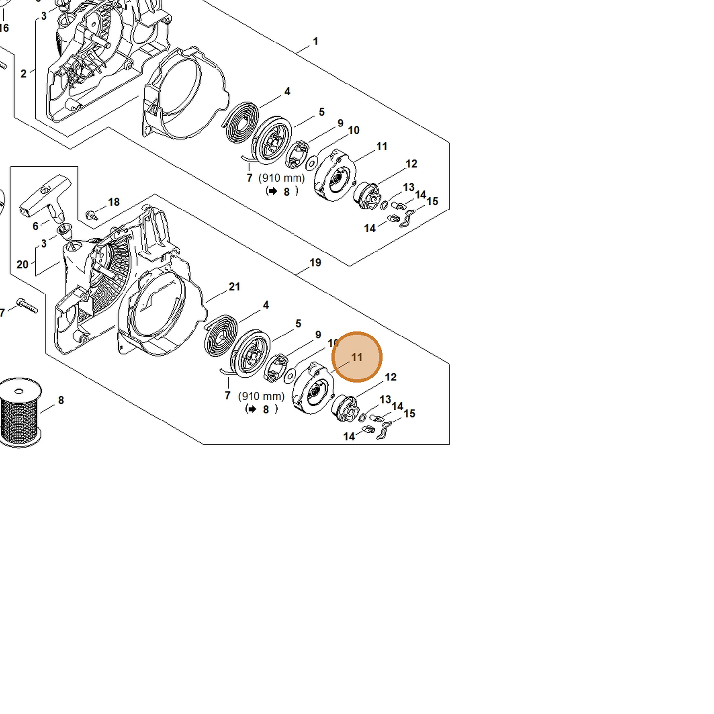 STIHL part 1130-190-0700 — IPL diagram snippet (6x zoom, amber highlight)