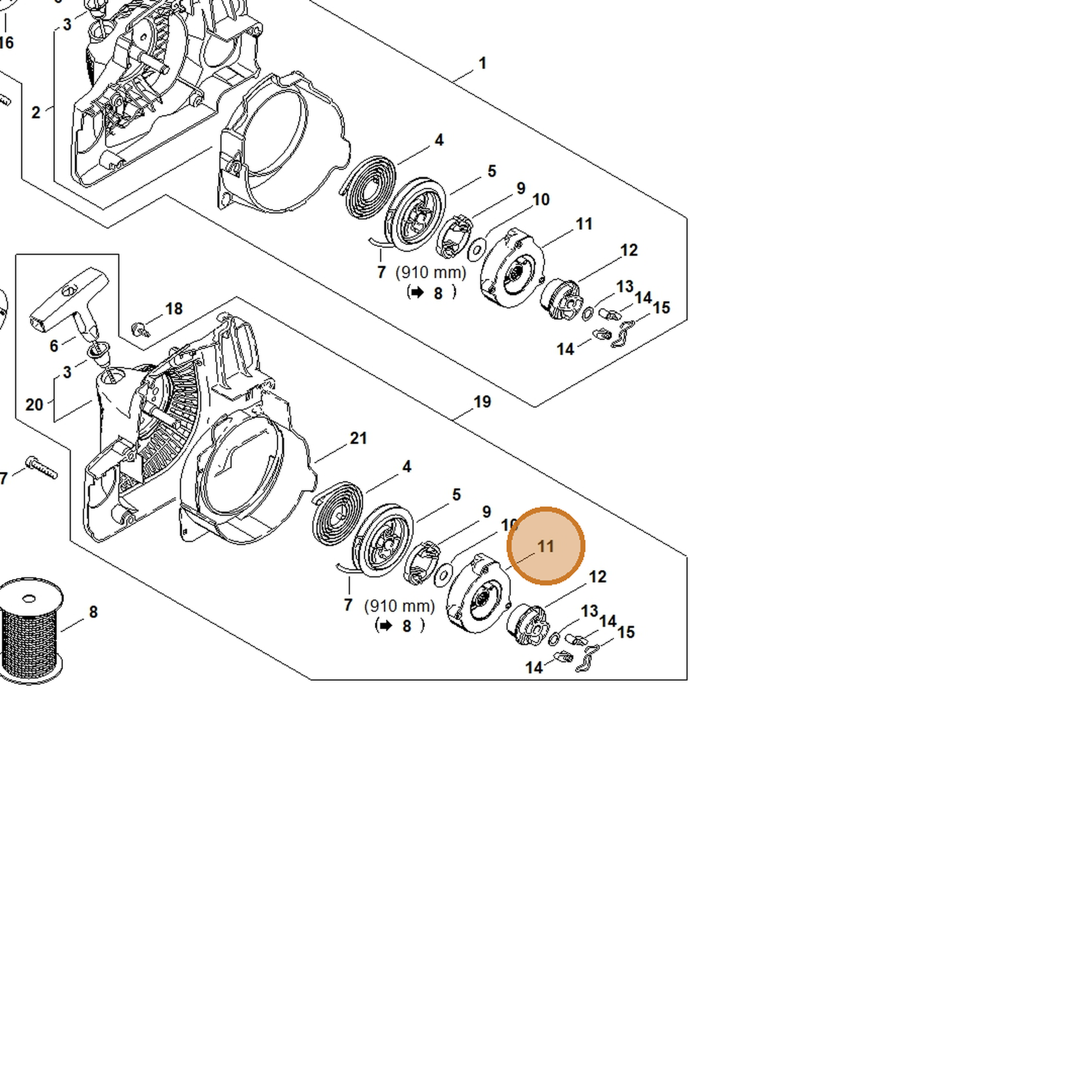 STIHL part 1130-190-0700 — IPL diagram snippet (6x zoom, amber highlight)