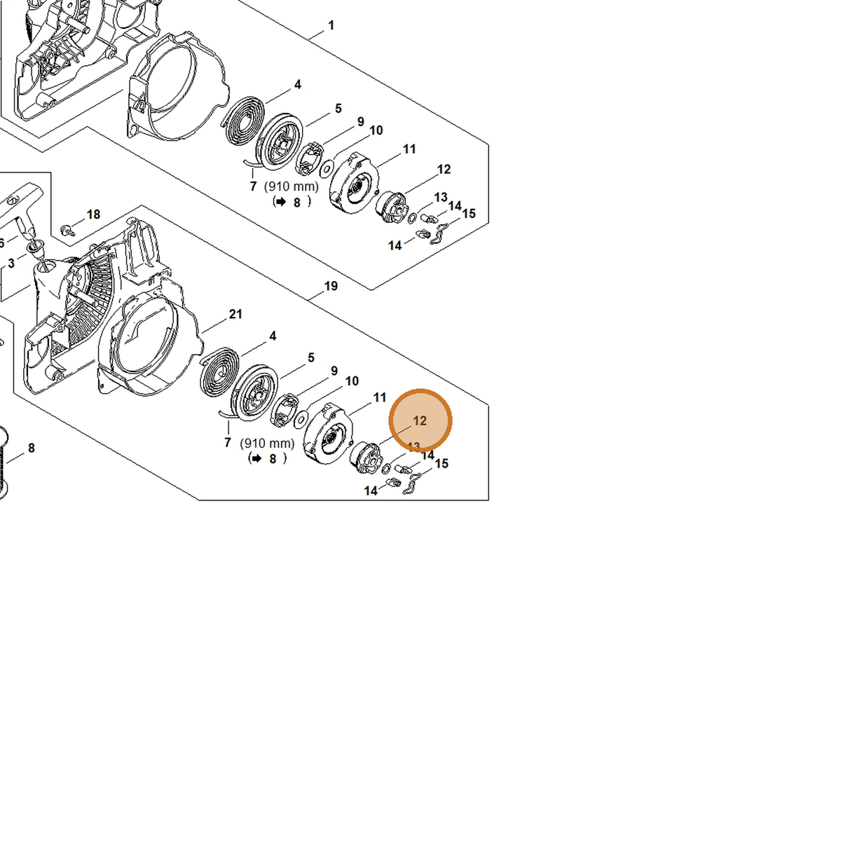 STIHL part 1130-195-2000 — IPL diagram snippet (6x zoom, amber highlight)