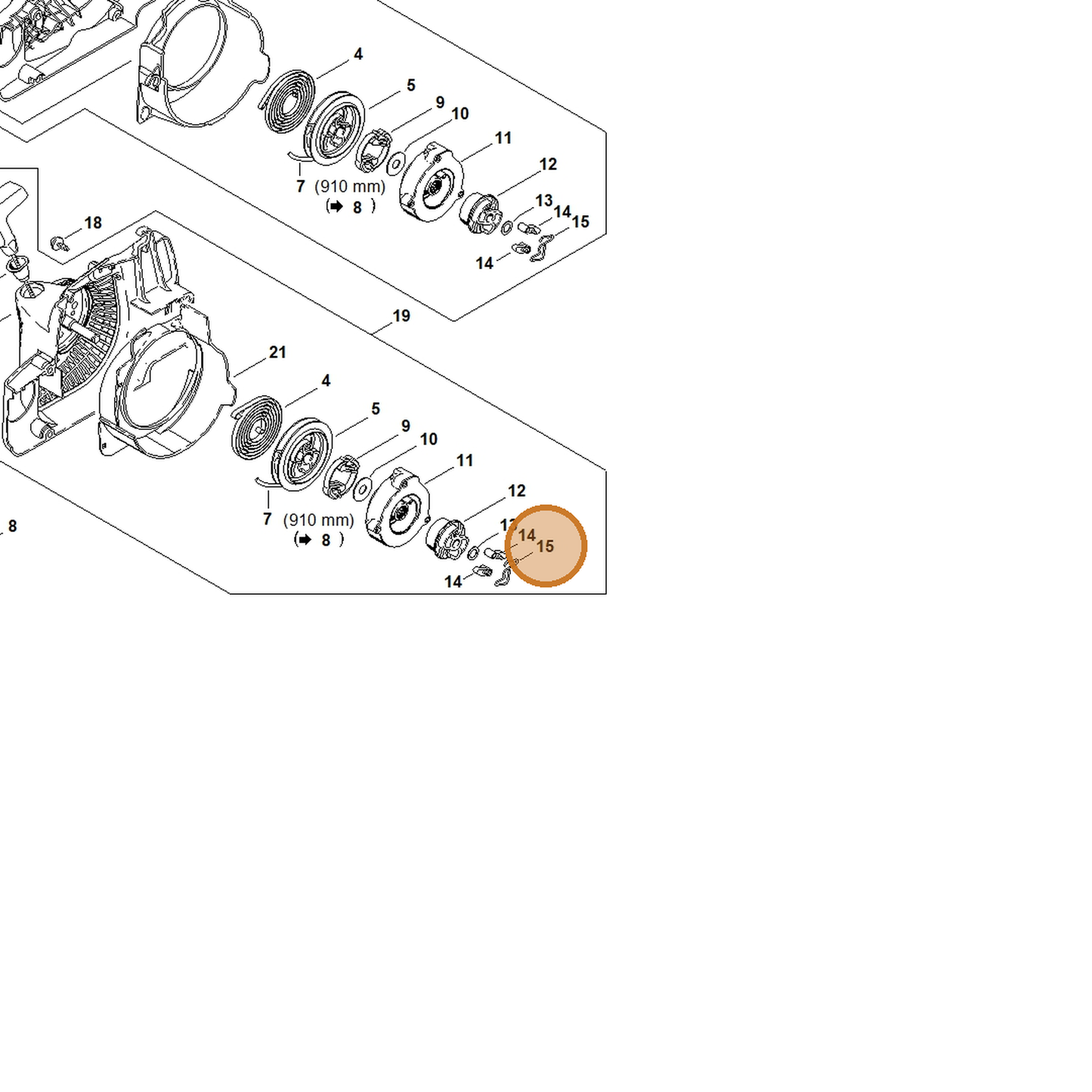 STIHL part 1130-195-3501 — IPL diagram snippet (6x zoom, amber highlight)