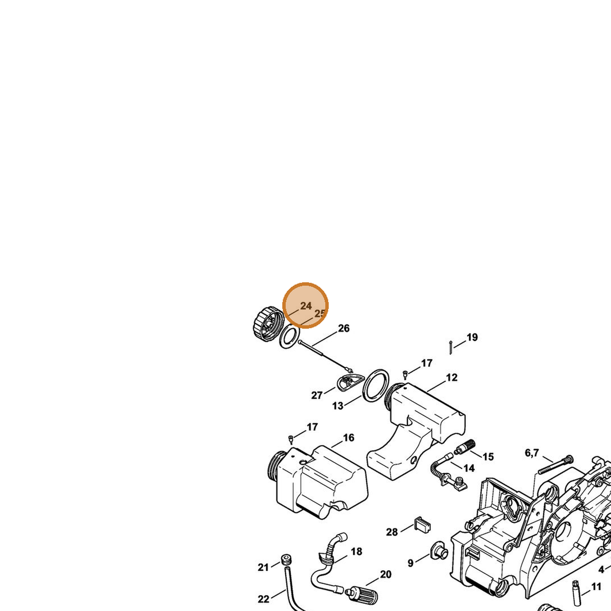 STIHL part 1130-350-0500 — IPL diagram snippet (6x zoom, amber highlight)