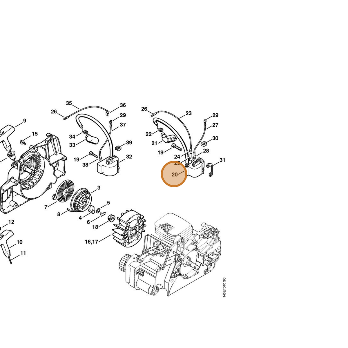 STIHL part 1130-400-1302 — IPL diagram snippet (6x zoom, amber highlight)