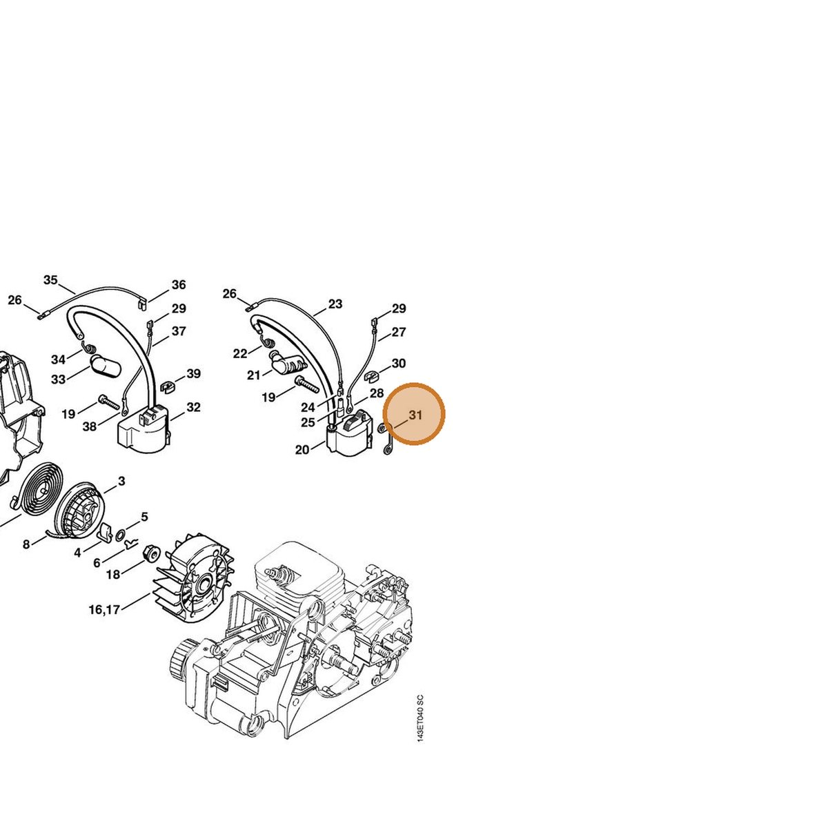 STIHL part 1130-405-8000 — IPL diagram snippet (6x zoom, amber highlight)
