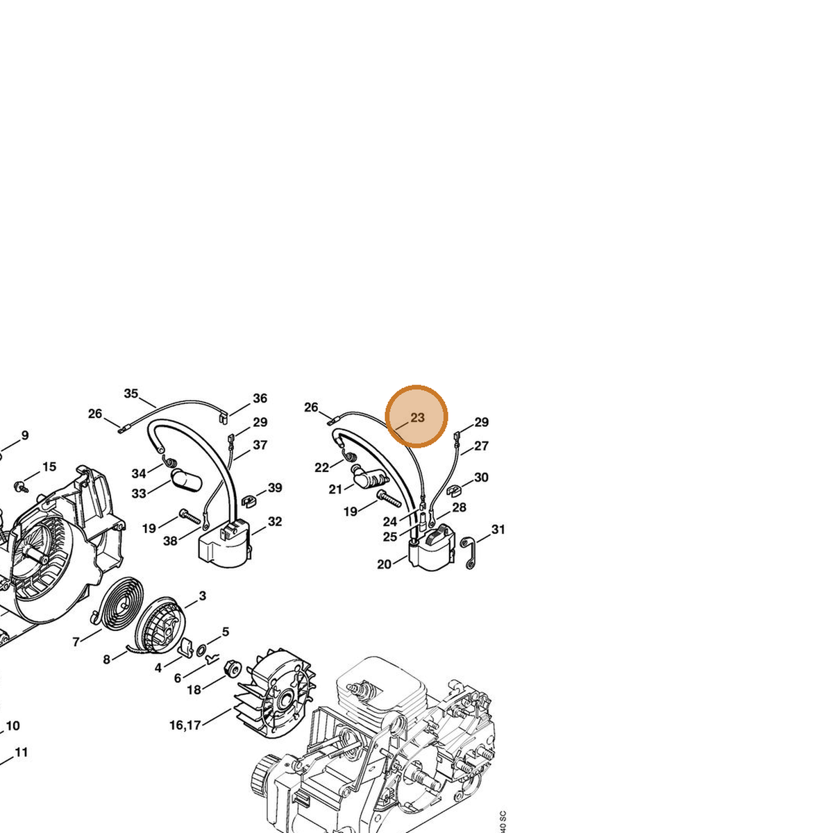 STIHL part 1130-440-1101 — IPL diagram snippet (6x zoom, amber highlight)