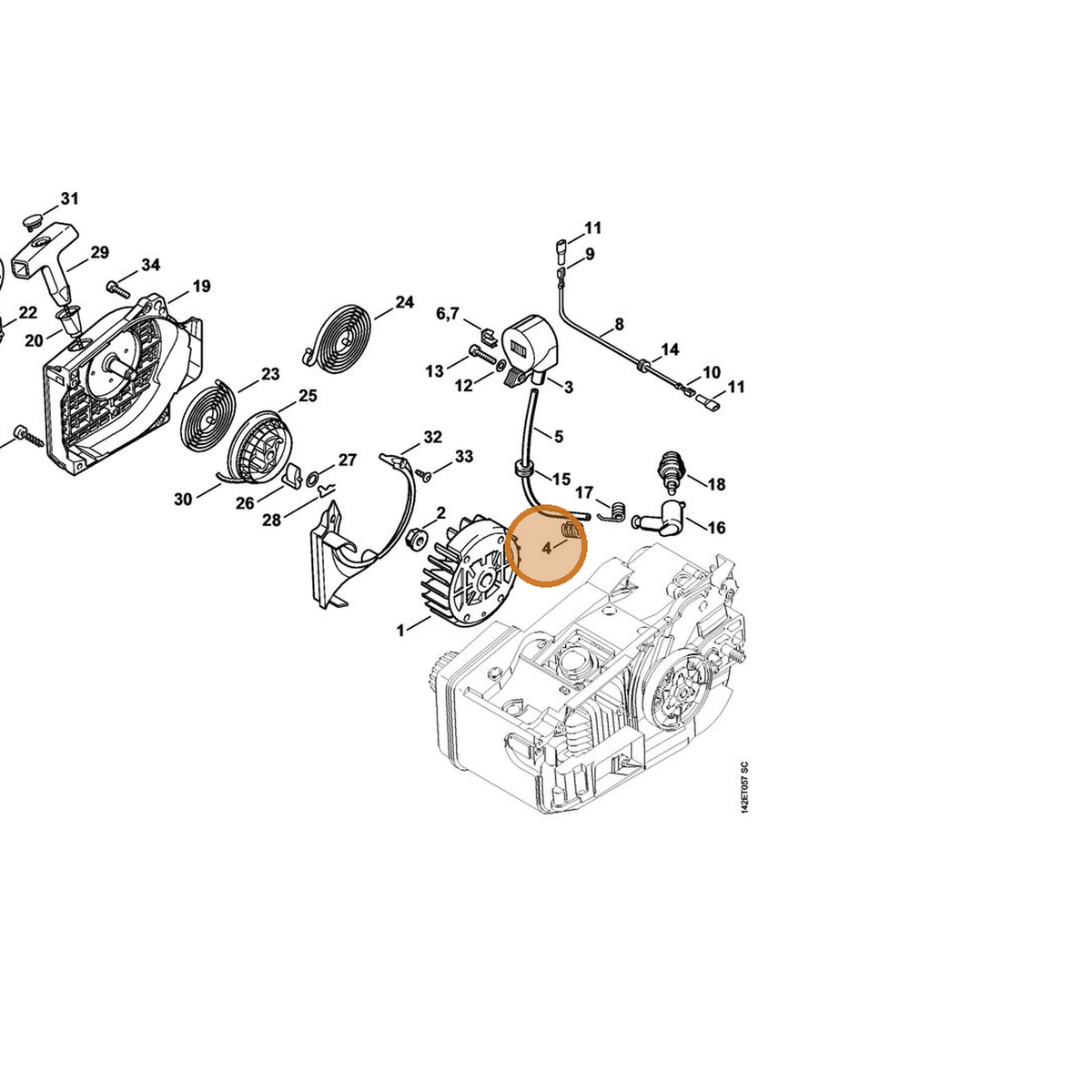 STIHL part 1130-448-1201 — IPL diagram snippet (6x zoom, amber highlight)