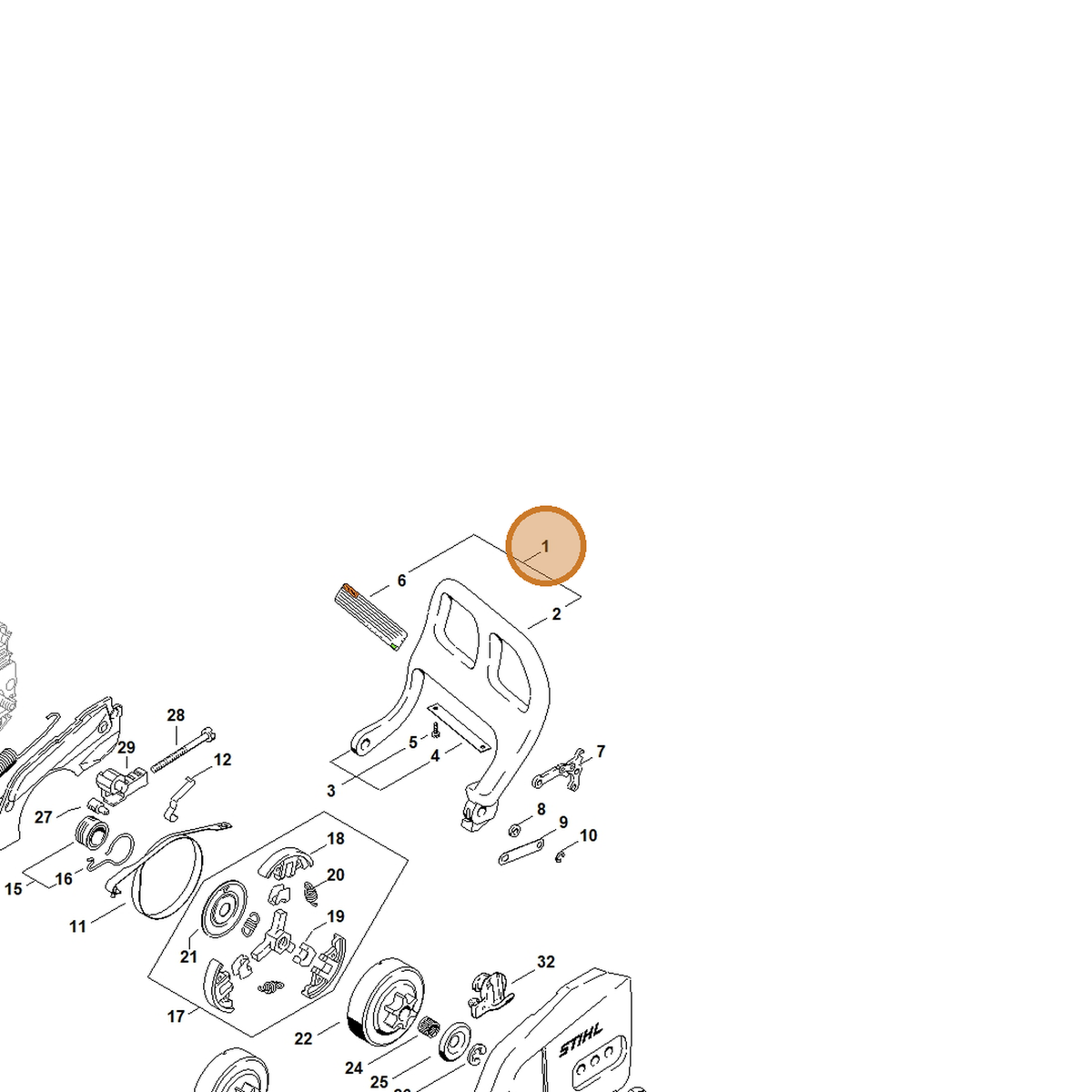 STIHL part 1130-790-9101 — IPL diagram snippet (6x zoom, amber highlight)