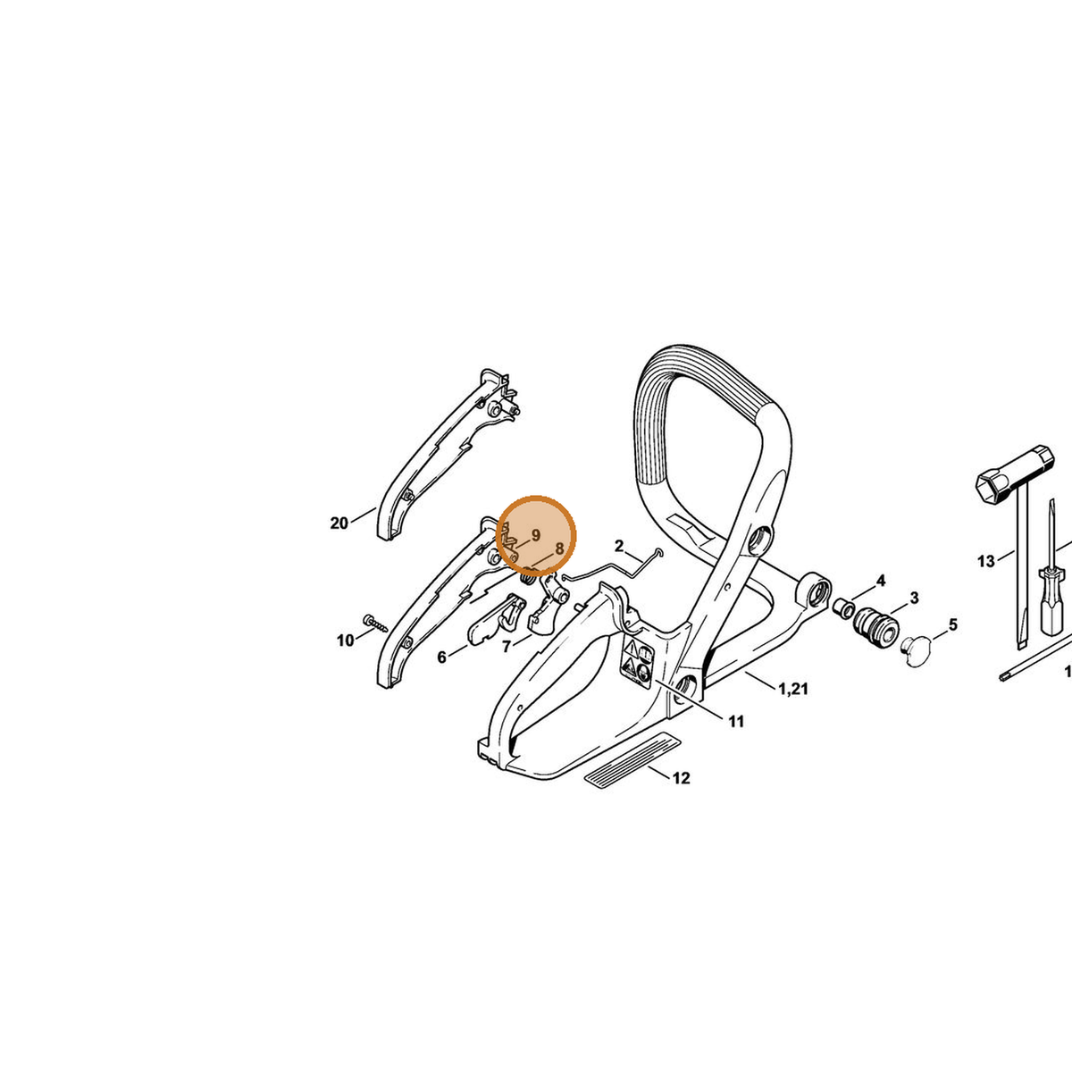 STIHL part 1130-791-0601 — IPL diagram snippet (6x zoom, amber highlight)