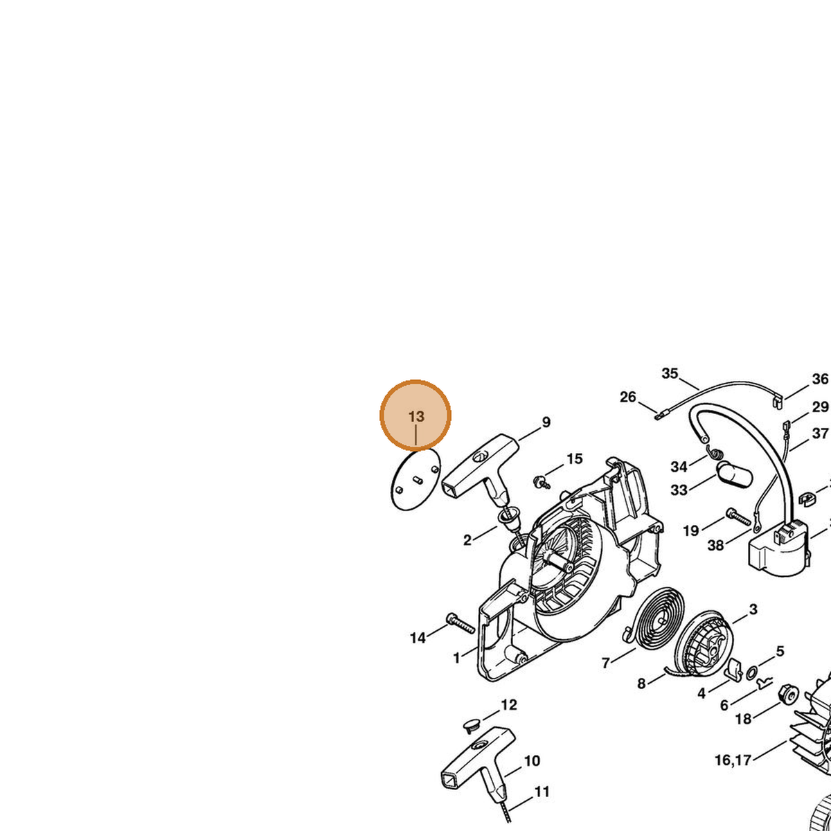 STIHL part 1130-967-1500 — IPL diagram snippet (6x zoom, amber highlight)