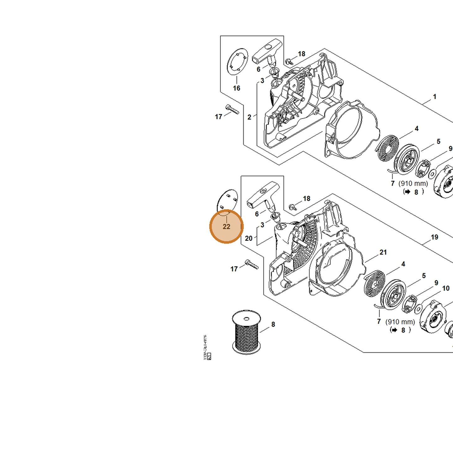 STIHL part 1130-967-1509 — IPL diagram snippet (6x zoom, amber highlight)