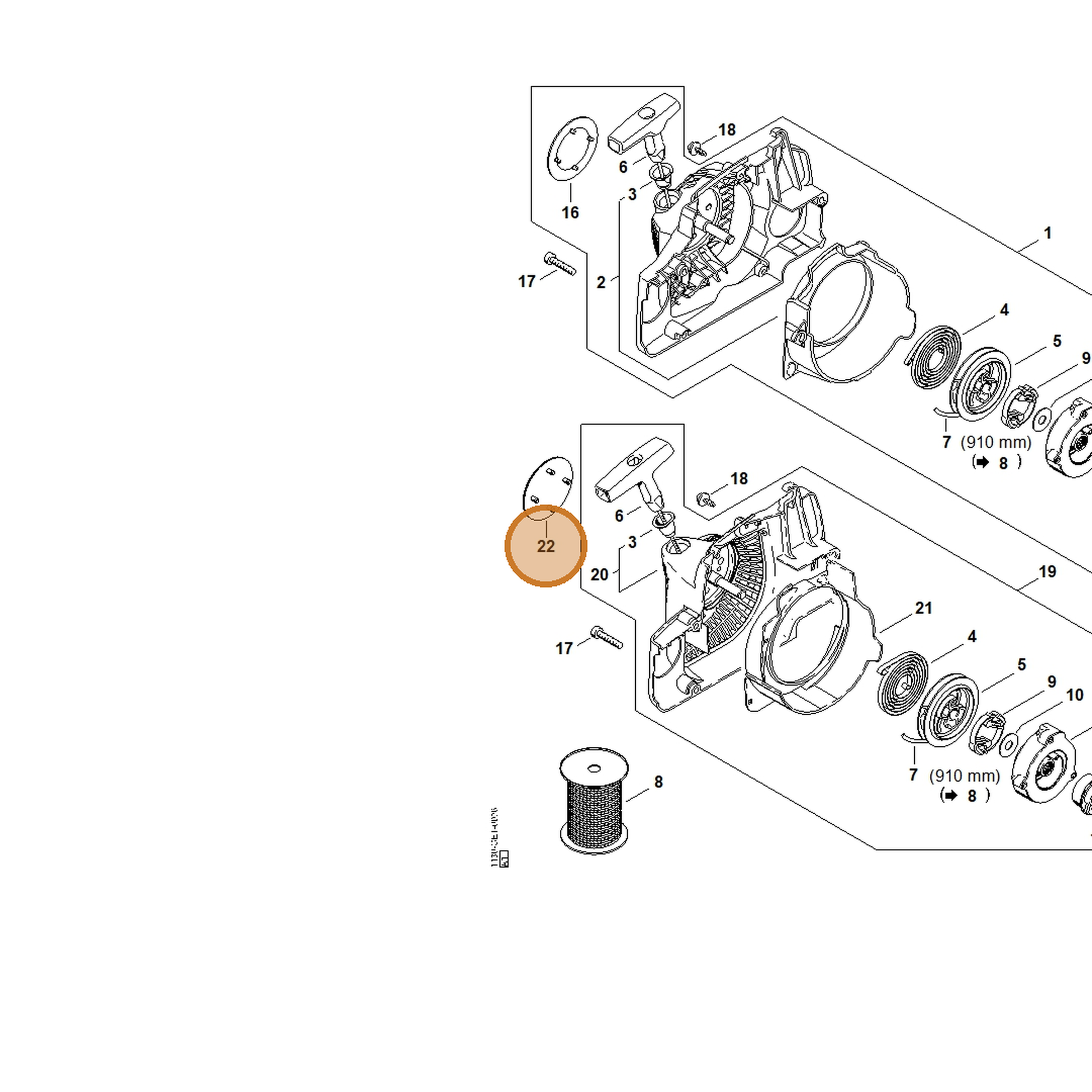 STIHL part 1130-967-1509 — IPL diagram snippet (6x zoom, amber highlight)