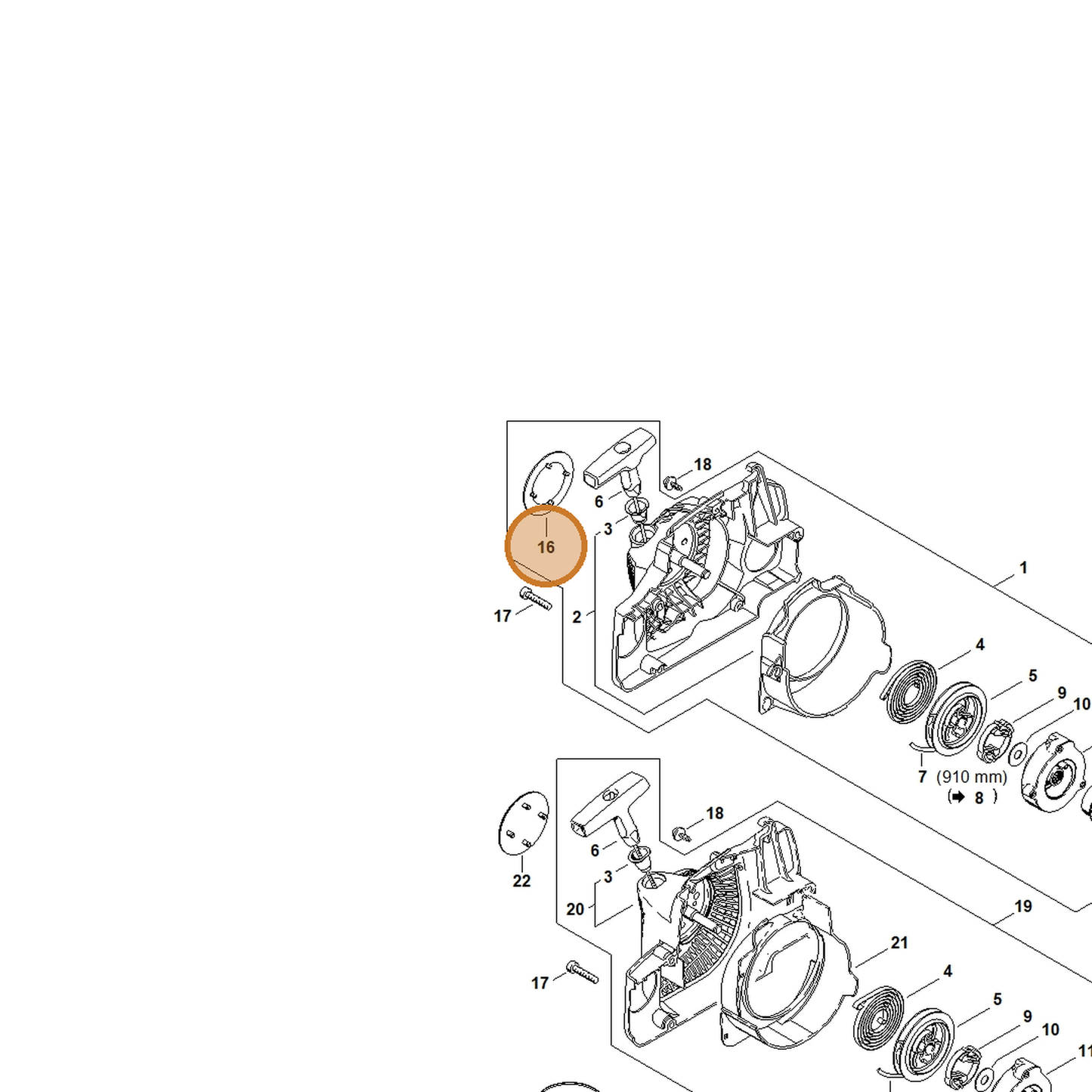 STIHL part 1130-967-1514 — IPL diagram snippet (6x zoom, amber highlight)