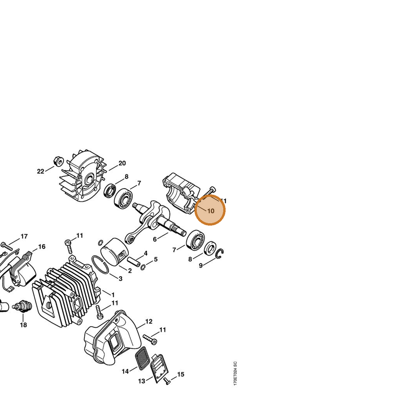 STIHL part 1132-021-2505 — IPL diagram snippet (6x zoom, amber highlight)