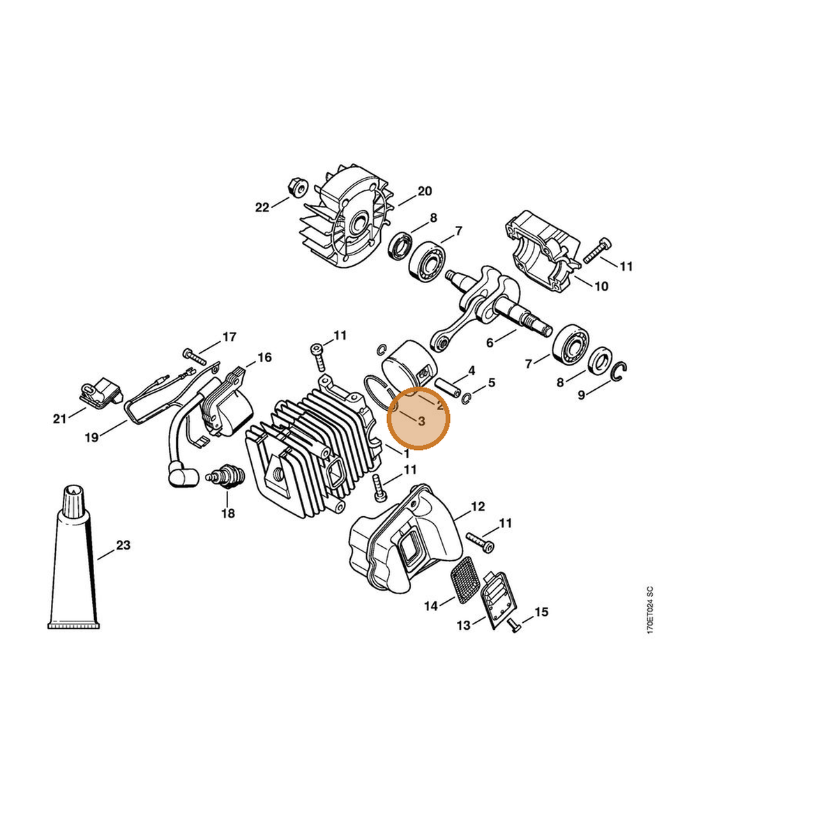 STIHL part 1132-034-3000 — IPL diagram snippet (6x zoom, amber highlight)