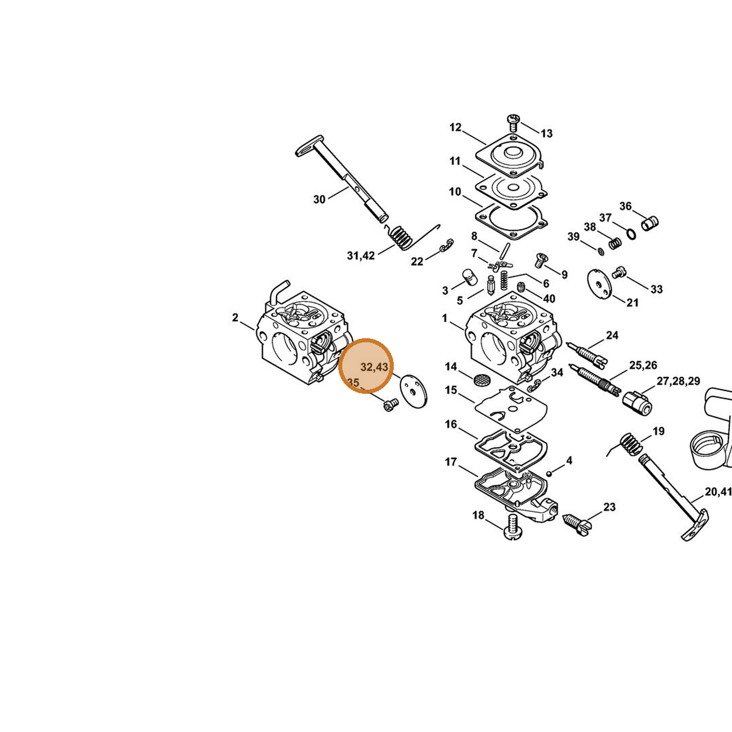 STIHL part 1132-121-2901 — IPL diagram snippet (6x zoom, amber highlight)