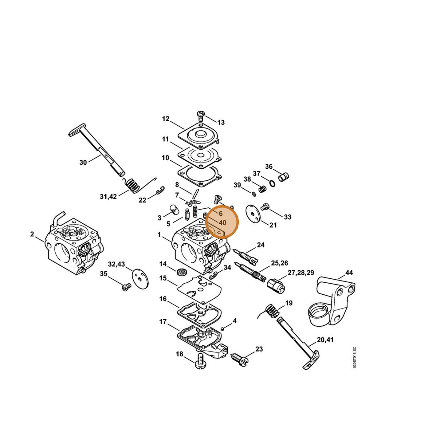 STIHL part 1132-121-5603 — IPL diagram snippet (6x zoom, amber highlight)
