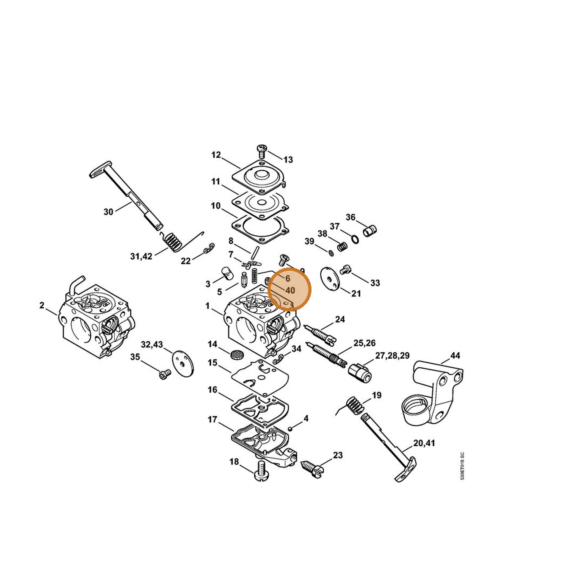 STIHL part 1132-121-5603 — IPL diagram snippet (6x zoom, amber highlight)