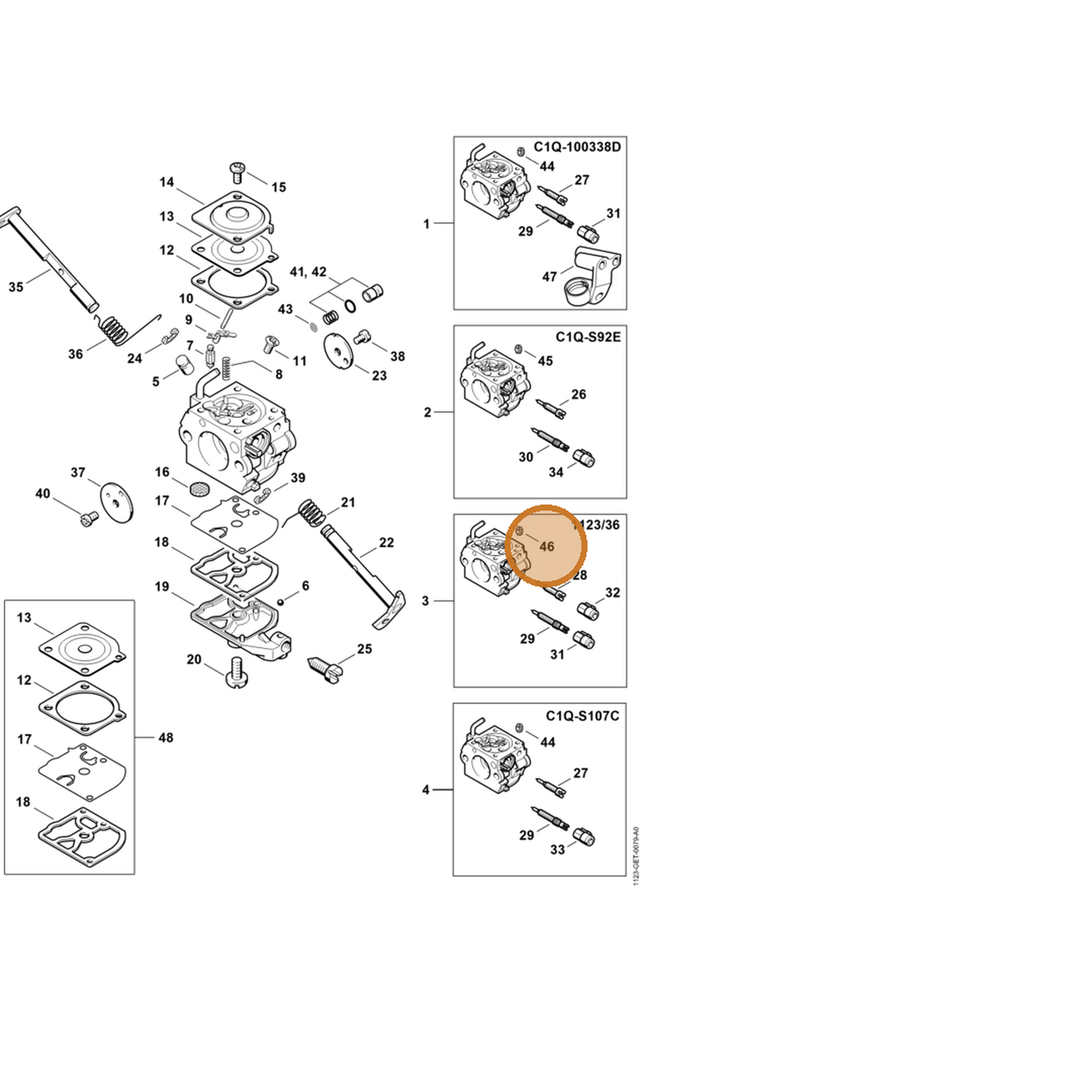 STIHL part 1132-121-5640 — IPL diagram snippet (6x zoom, amber highlight)