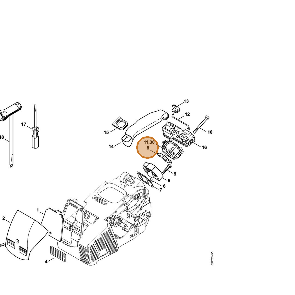 STIHL part 1132-129-0910 — IPL diagram snippet (6x zoom, amber highlight)