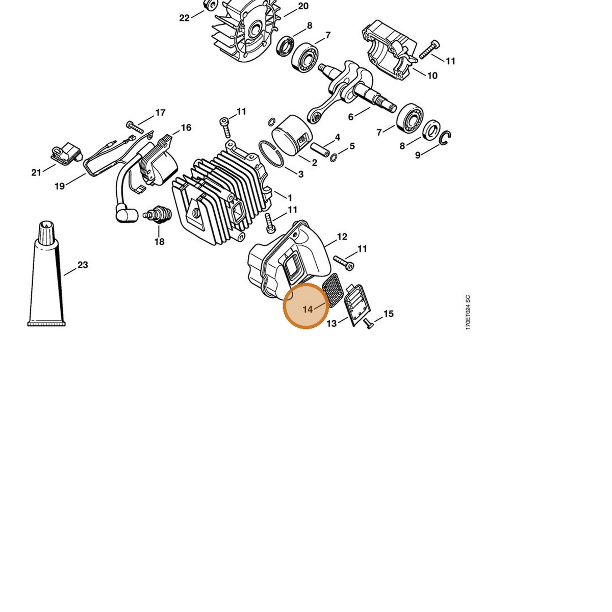 STIHL part 1132-141-9000 — IPL diagram snippet (6x zoom, amber highlight)