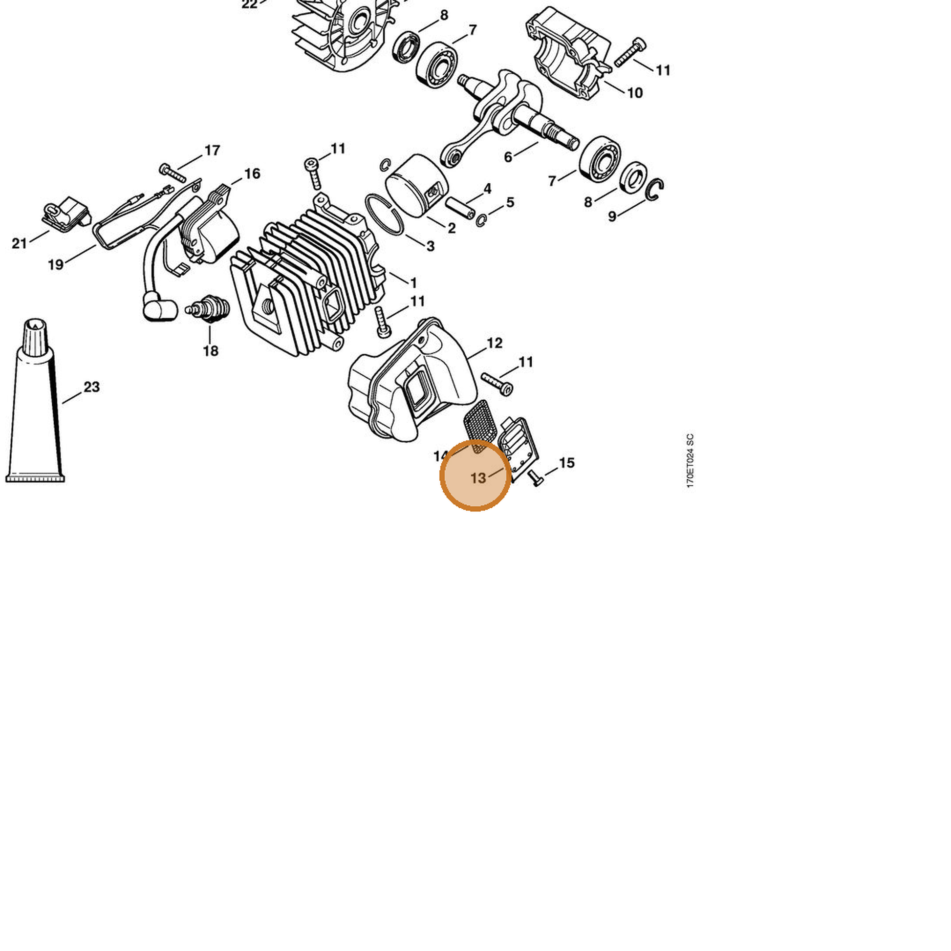 STIHL part 1132-145-0600 — IPL diagram snippet (6x zoom, amber highlight)