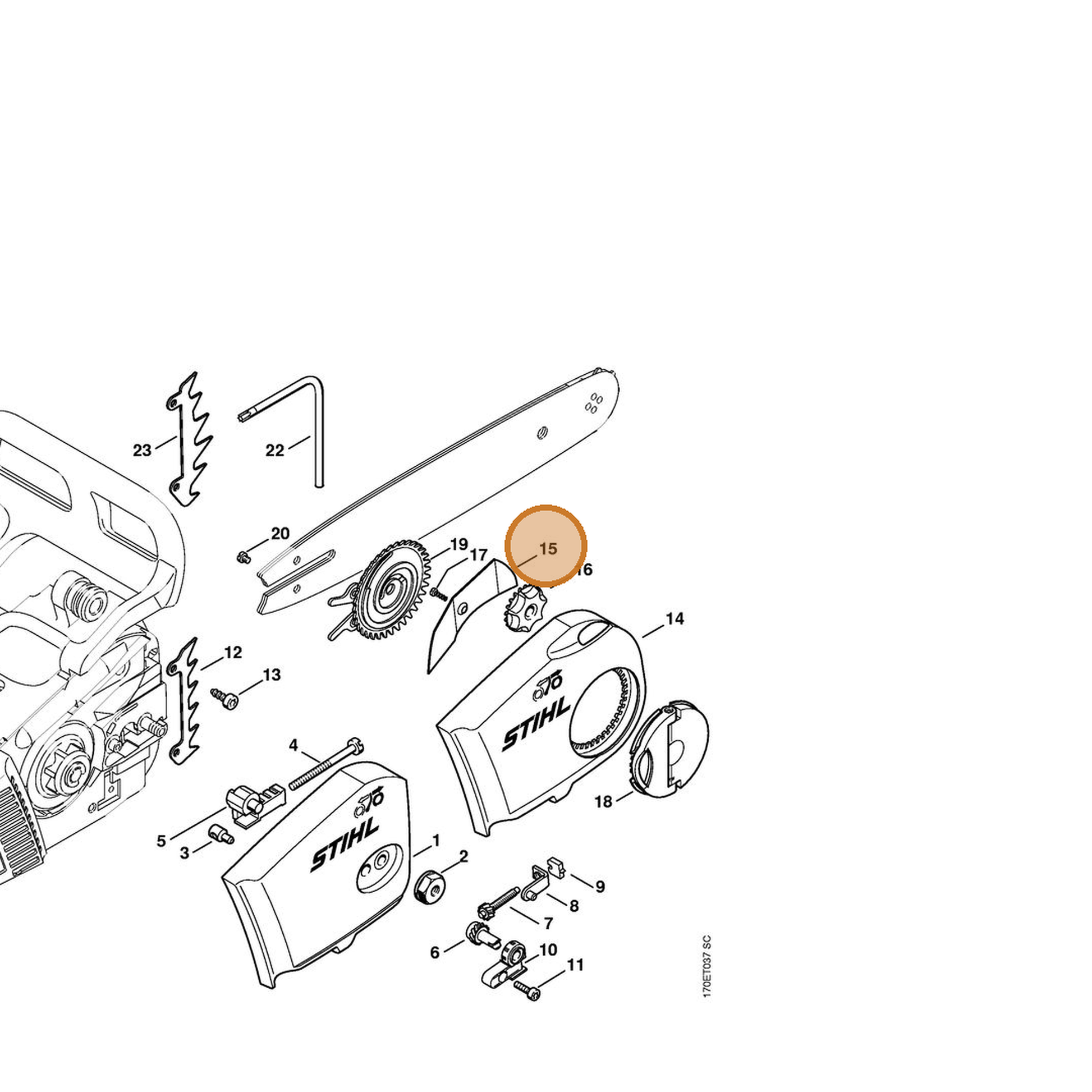 STIHL part 1132-648-3800 — IPL diagram snippet (6x zoom, amber highlight)