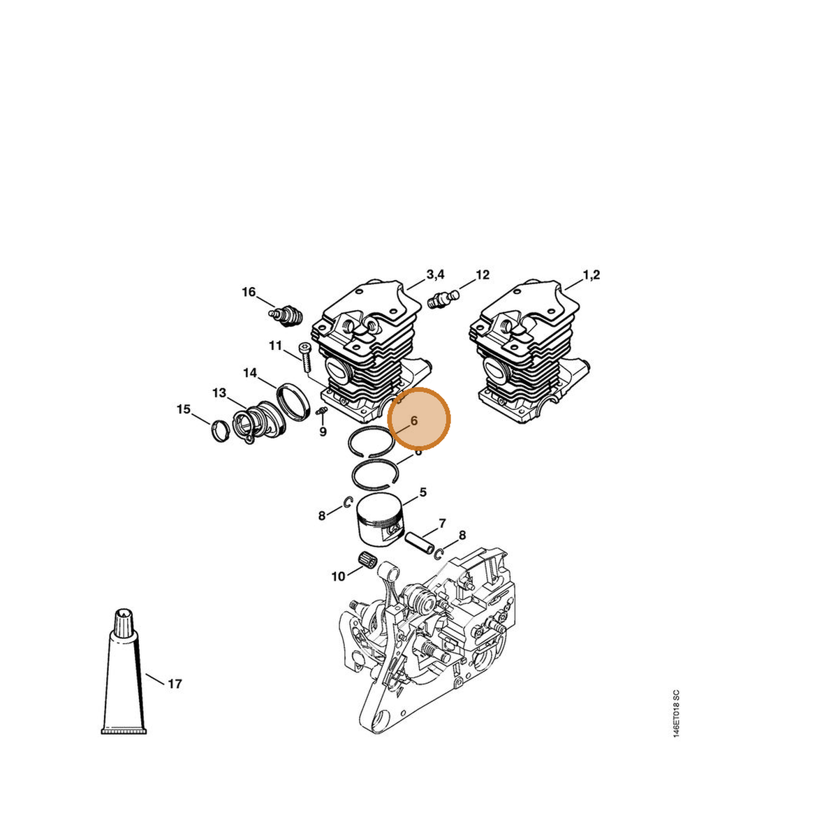 STIHL part 1133-034-3000 — IPL diagram snippet (6x zoom, amber highlight)