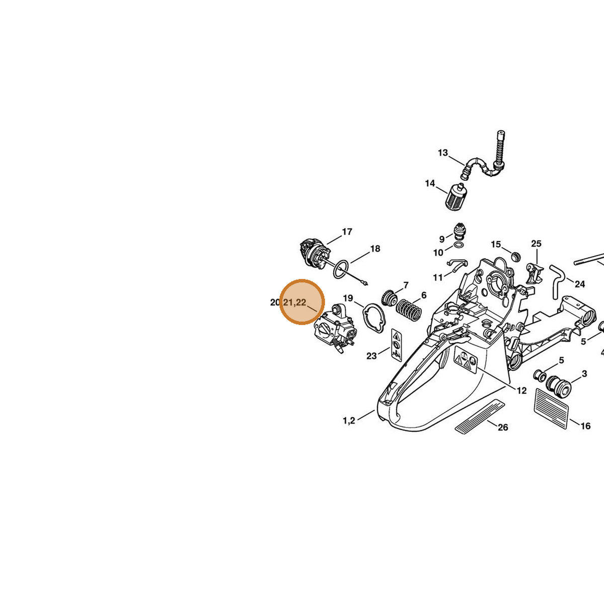 STIHL part 1133-120-0607 — IPL diagram snippet (6x zoom, amber highlight)
