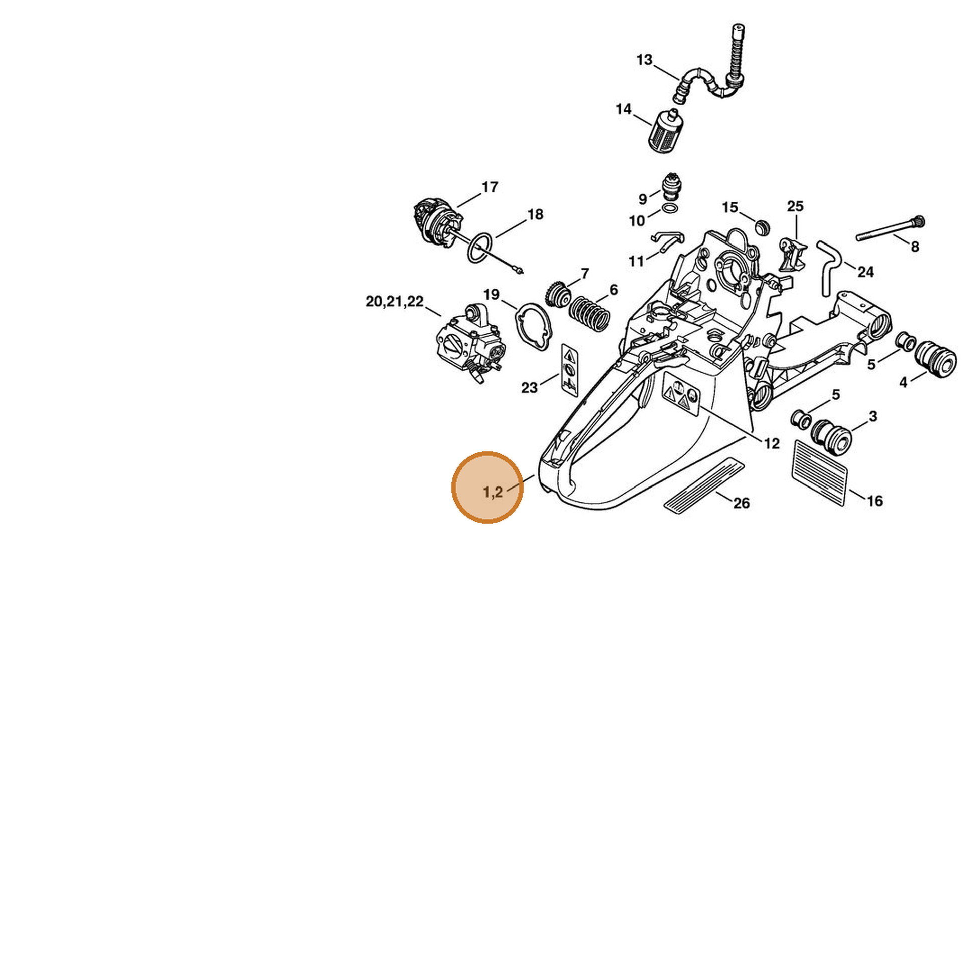 STIHL part 1133-350-0802 — IPL diagram snippet (6x zoom, amber highlight)
