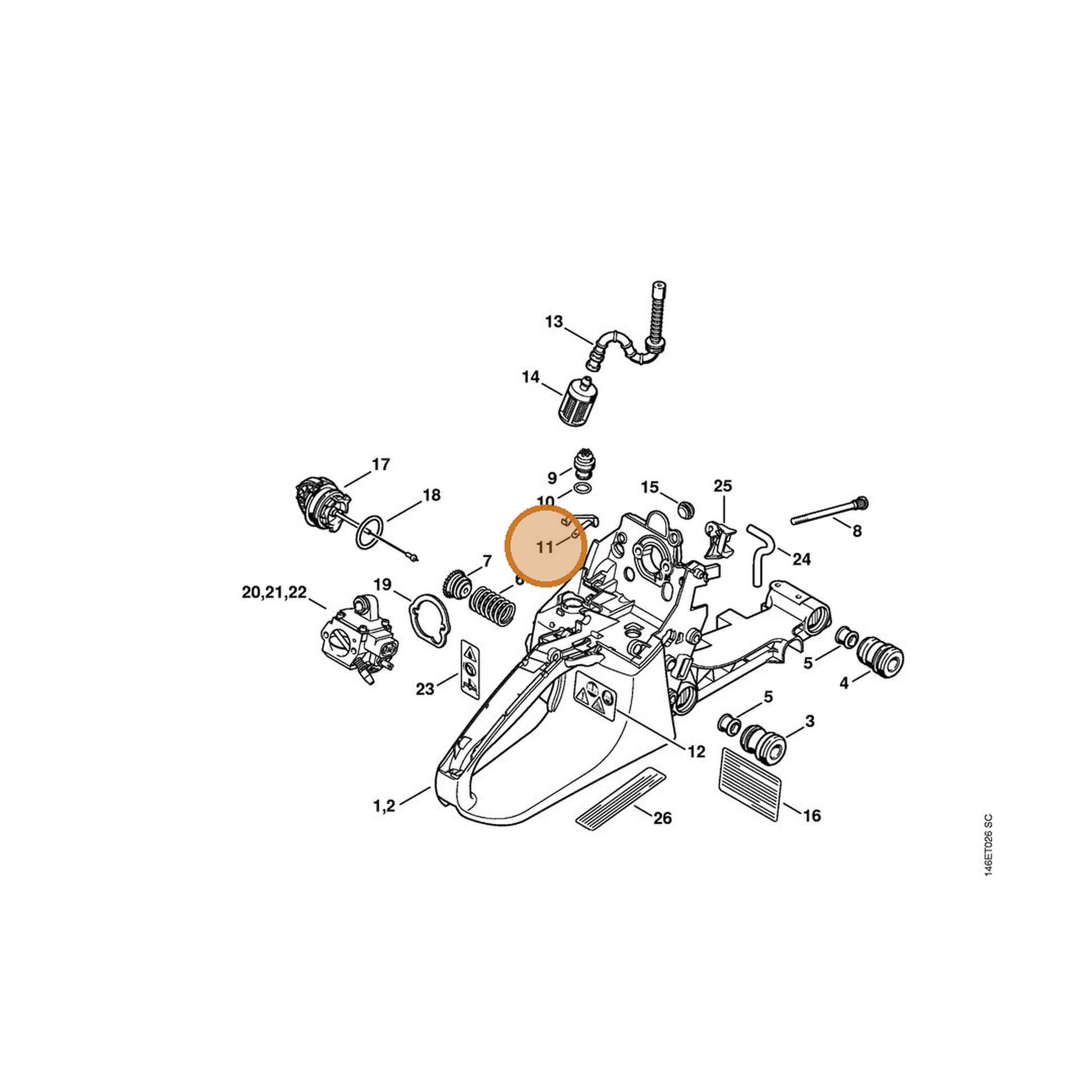 STIHL part 1133-442-1600 — IPL diagram snippet (6x zoom, amber highlight)