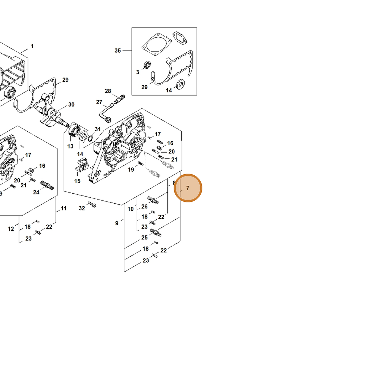 STIHL part 1135-020-2913 — IPL diagram snippet (6x zoom, amber highlight)