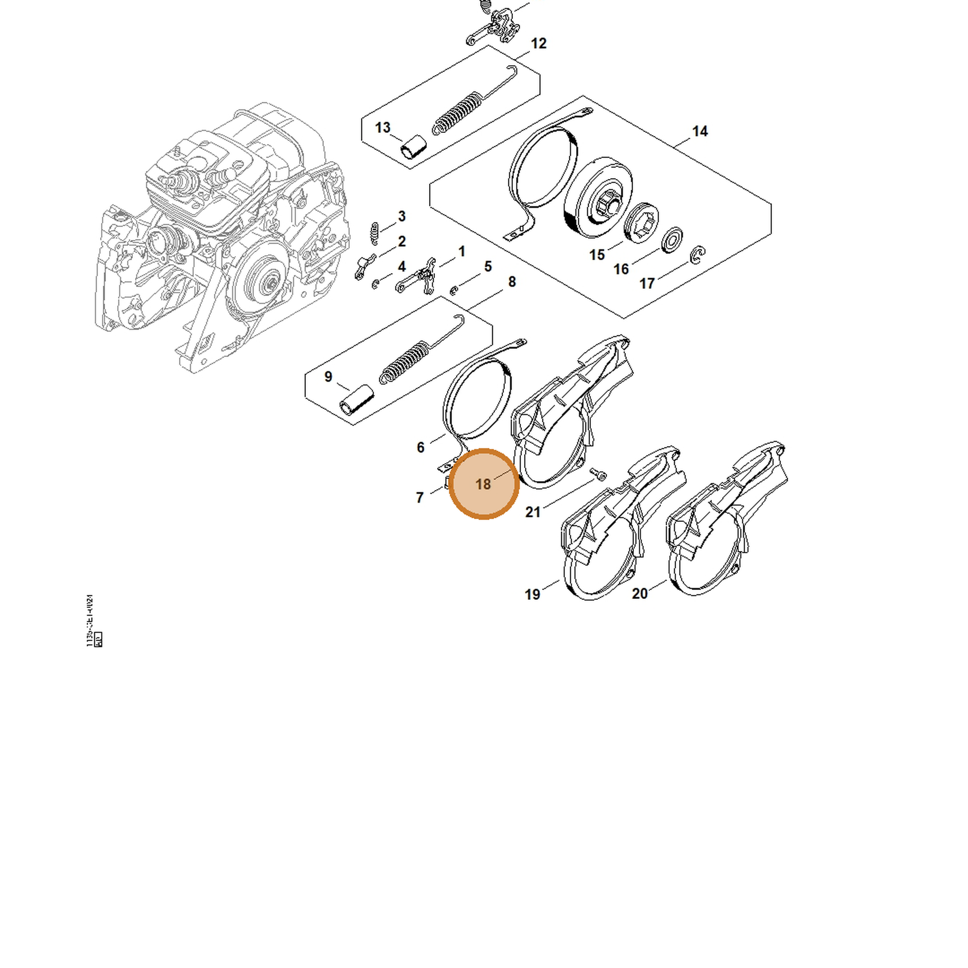 STIHL part 1135-021-1100 — IPL diagram snippet (6x zoom, amber highlight)
